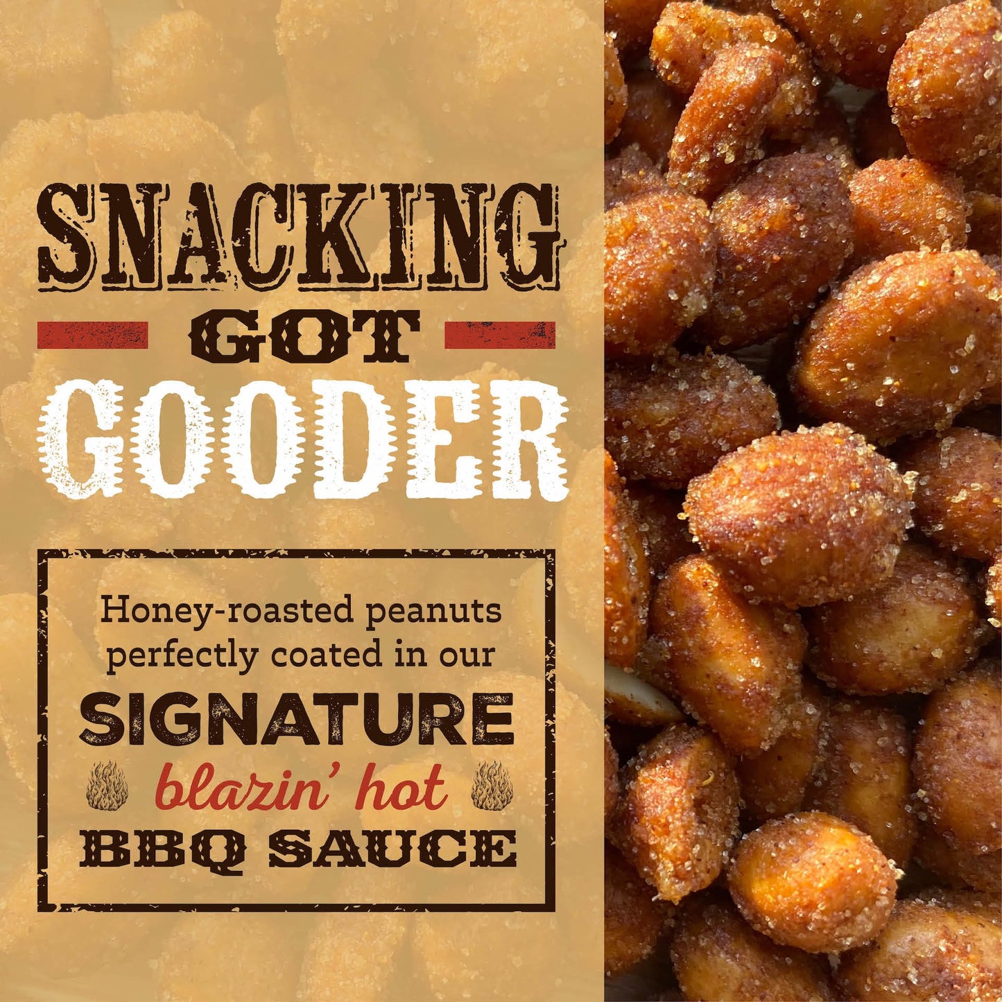 Rufus Teague Blazin’ Hot BBQ Peanuts - Sweet, Spicy & Smoky Snack, 9 oz Resealable Pouch