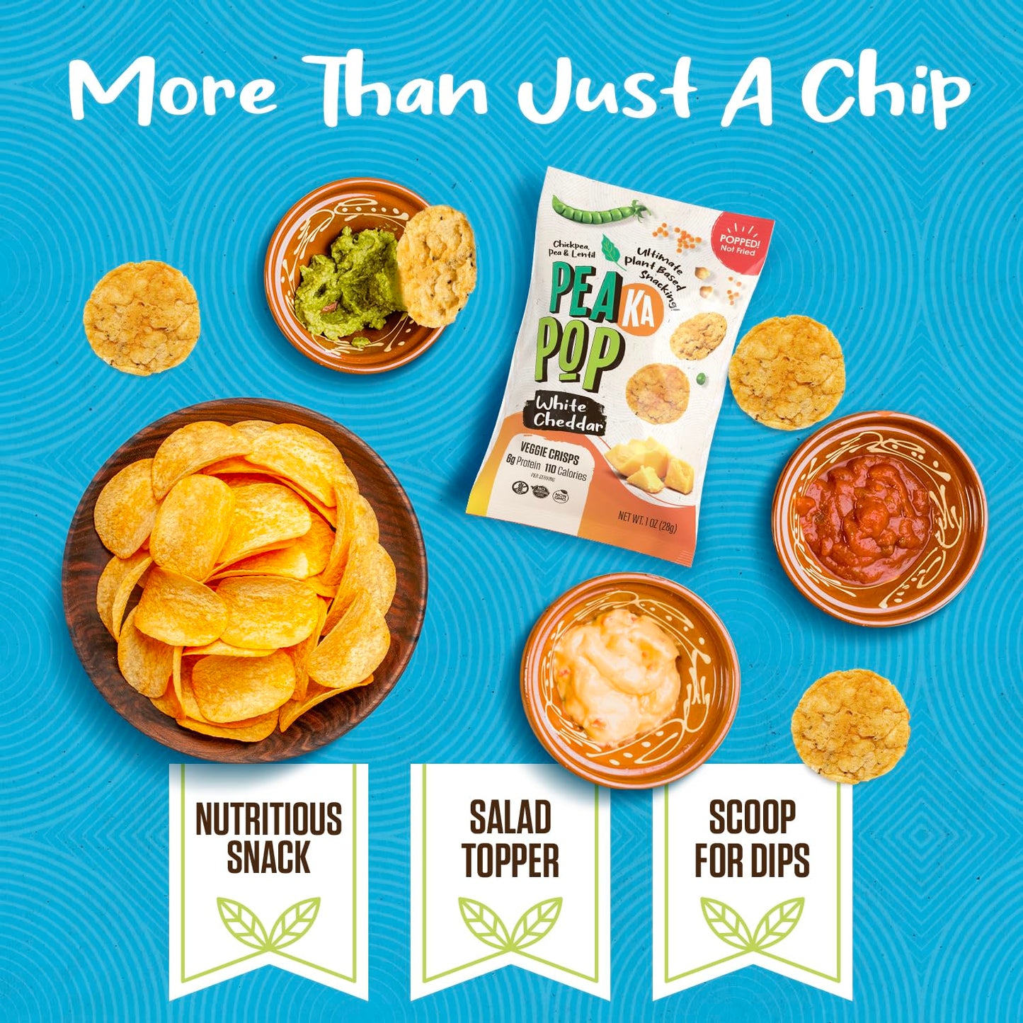 PEAKAPOP Veggie Chips - Plant-Based White Cheddar Crisps, Vegan & Gluten-Free, 15 oz (15-Pack)