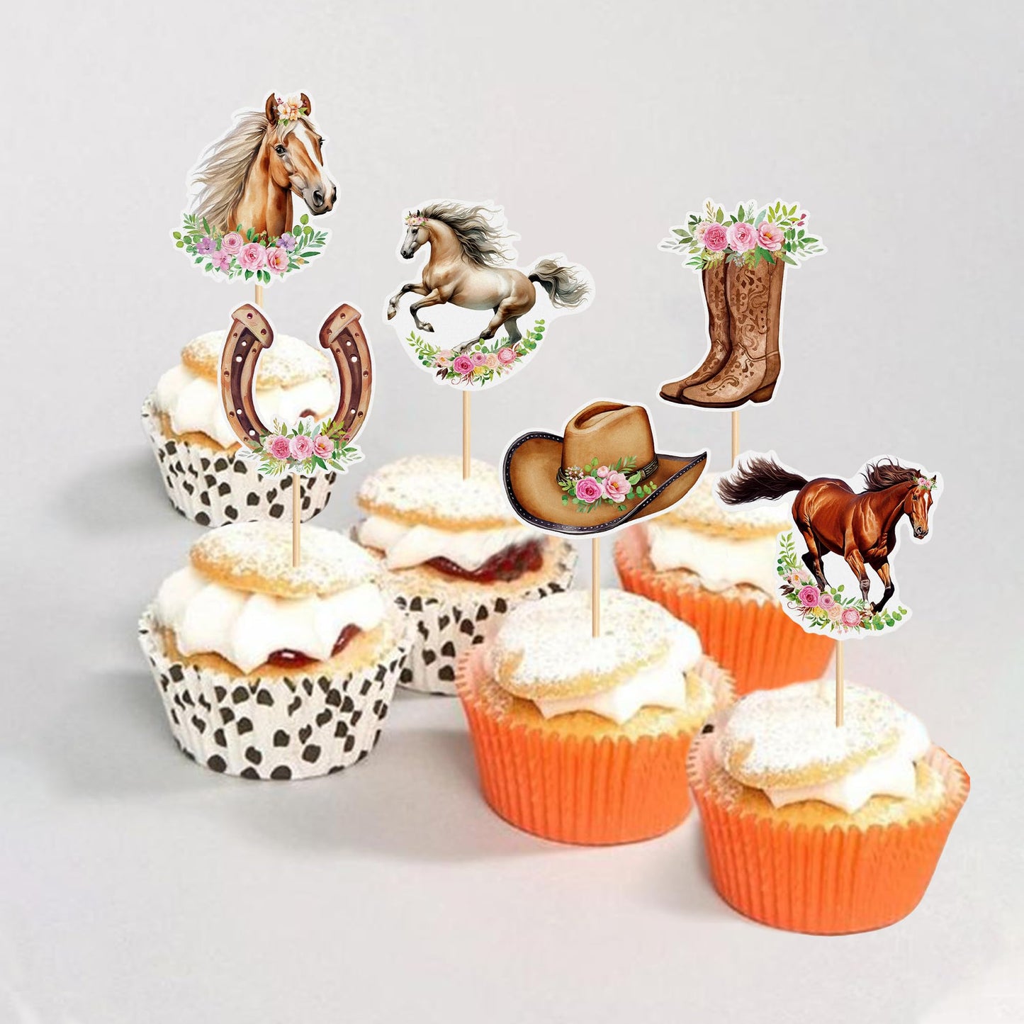 36 Pack Horse Cupcake Toppers Flower Horse Cupcake Picks Horse Racing Party Baby Shower Wedding Girls Birthday Party Cake Decora