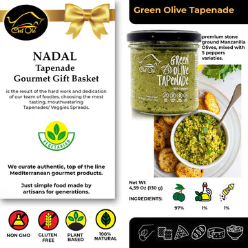 Chef Ole'S Party Set Of 5 Healthy Tapenades/Dips - Includes Hummus Type, Olive Tapenade, Black Olives, Green Olives, Asparagus,