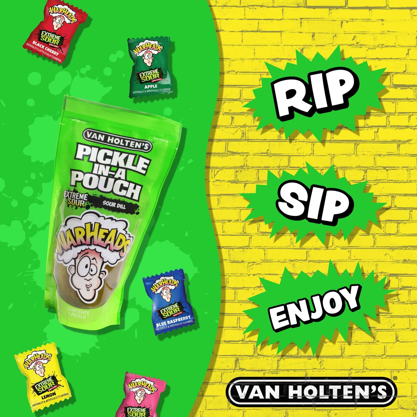 Van Holten'S Pickle Kit - Warheads Jumbo Sour Dill Pickle-In-A-Pouch With Warheads Cubes 5 Oz Peg Bag, Warheads Double Drops, An
