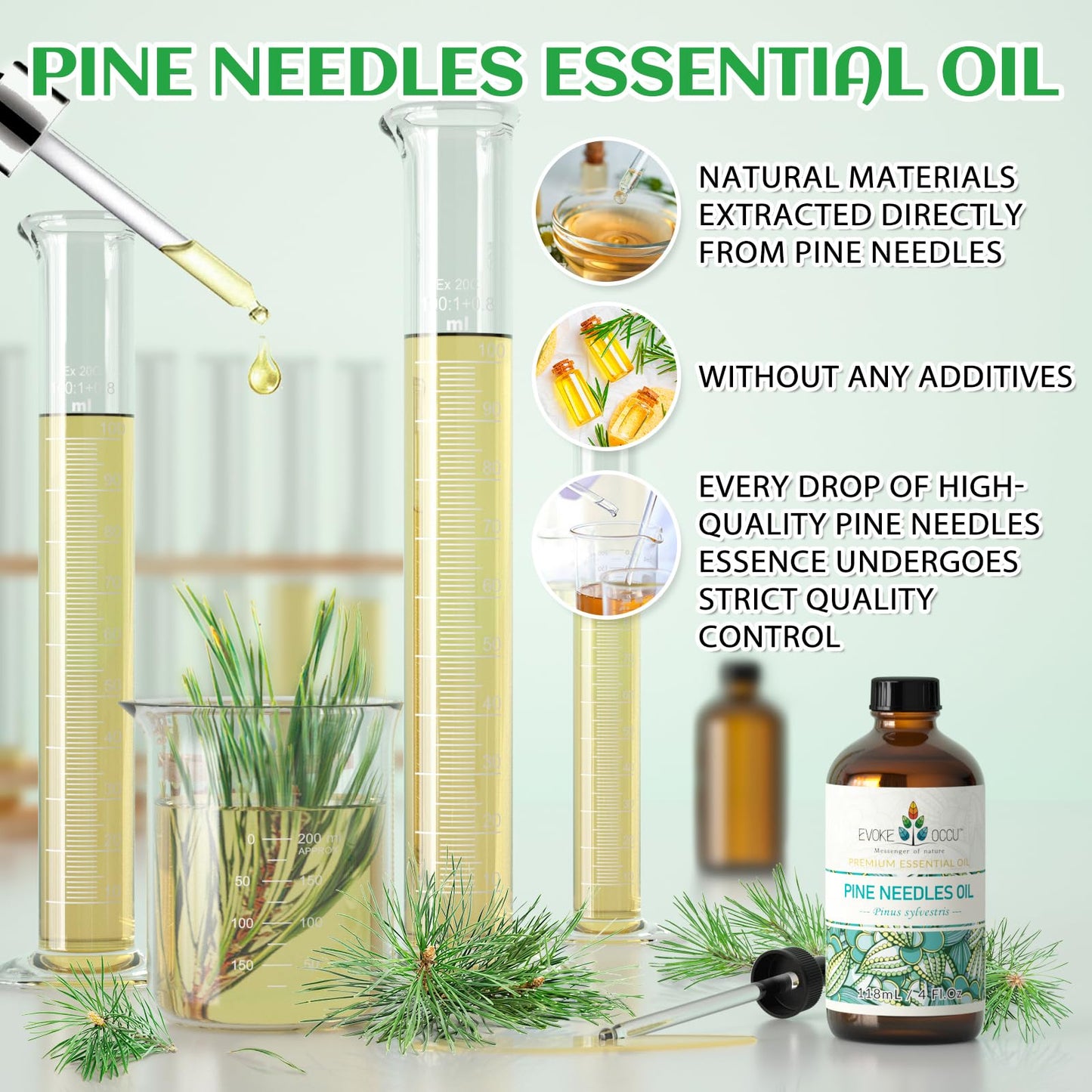 Evoke Occu Pine Needle Essential Oil 4 Oz, Pure Pine Needle Oil For Home Diffuser Massage Fragrance Diy Candle Soap Making- 4 Fl