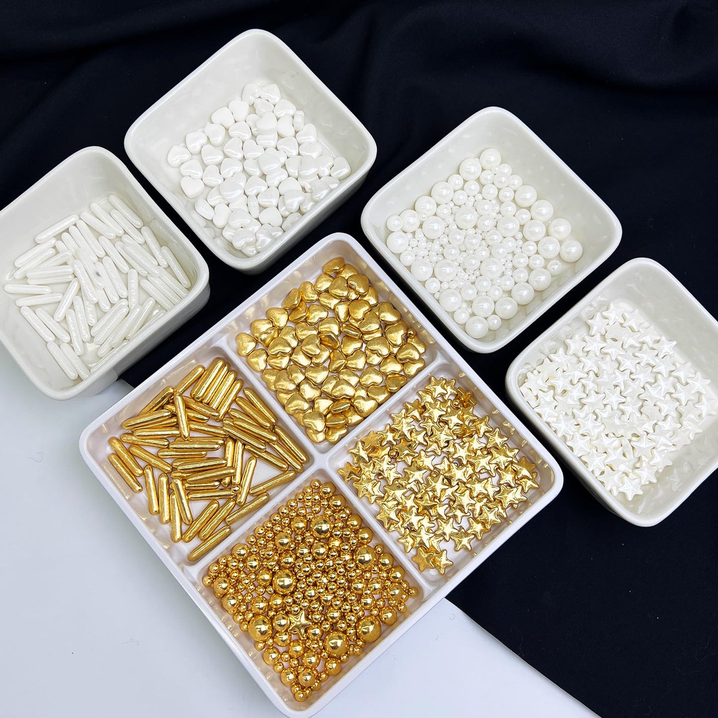 Gold Sprinkles And White Sprinkles 2 Pack With 4-Claw Pick Up Tool, 13Oz Pearl Sprinkles Mix Size For Baking, Cupcake, Cookie, C