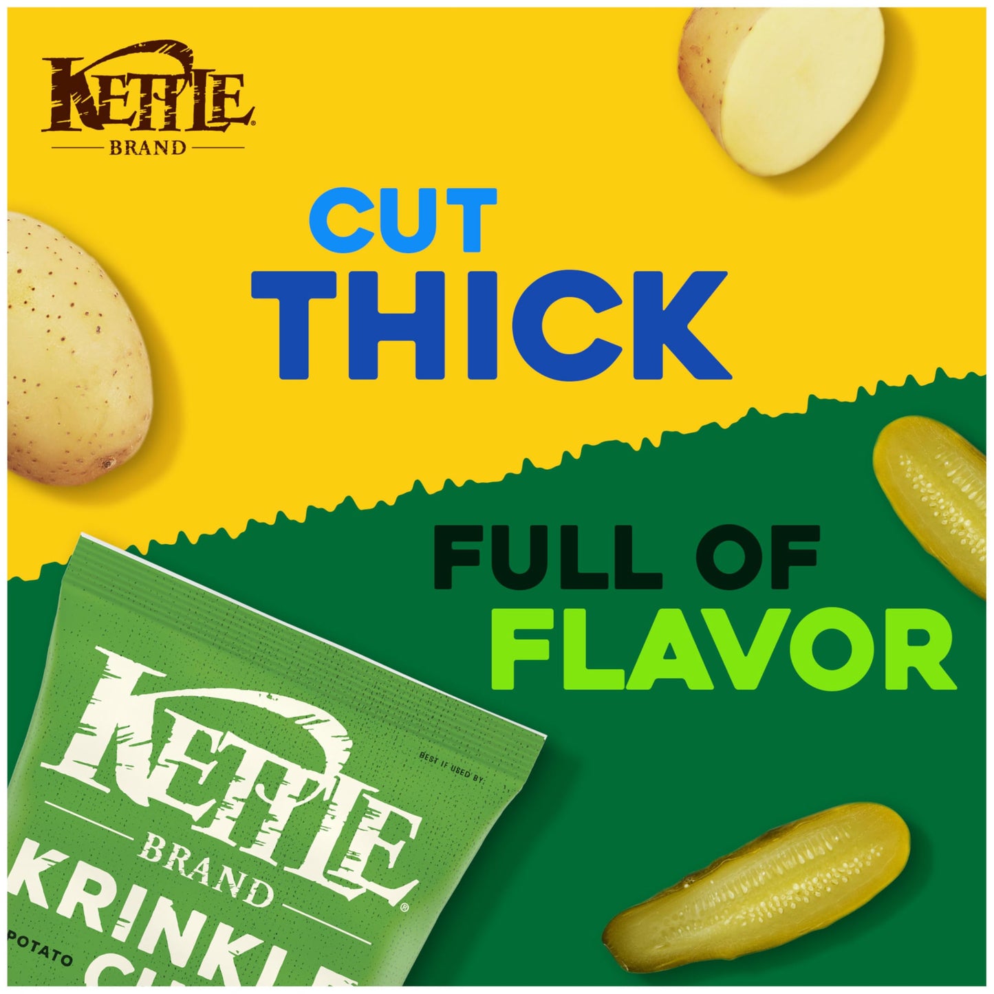 Kettle Brand Potato Chips, Krinkle Cut, Dill Pickle Kettle Chips, 7.5 Oz