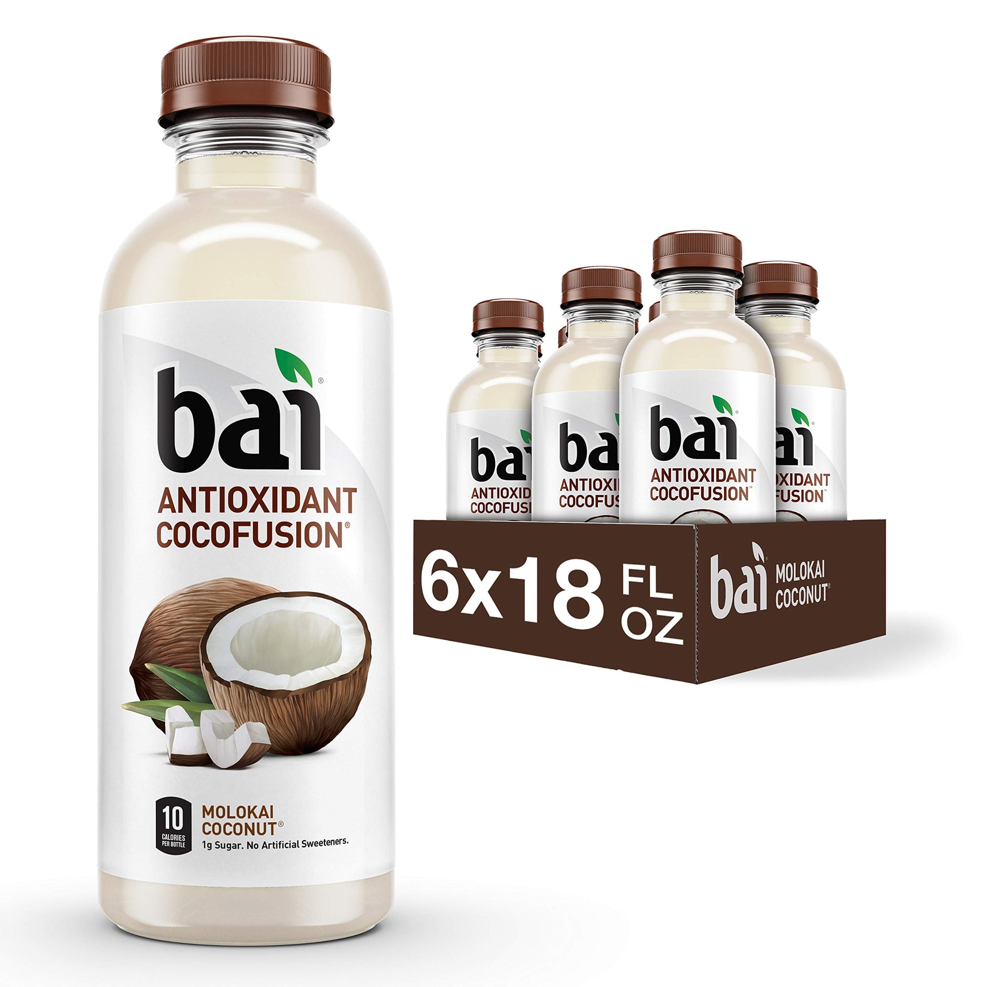 Bai Coconut Flavored Water, Molokai Coconut, Antioxidant Infused Drinks, 18 Fl. Oz. (Pack Of 6)