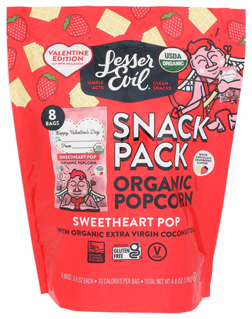 Lesserevil White Chocolate Strawberry Sweetheart Popcorn 8Ct 4.8 Oz