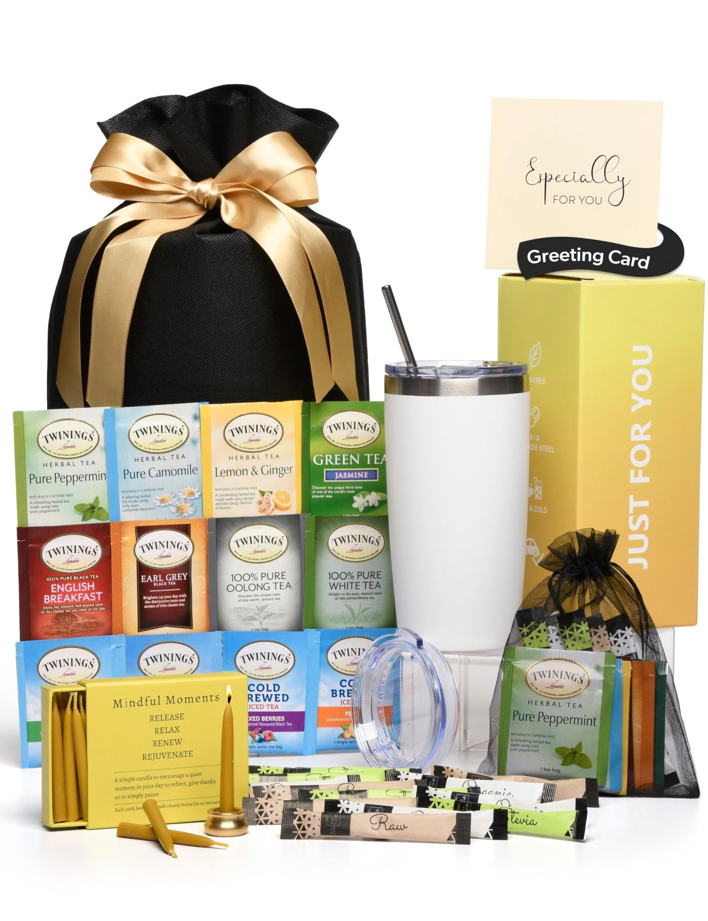 Michael Grace Gifts Tea Lovers Gift Basket - Includes Candles, Temperature Retention Cup, 12 Teabags - Black Tea - Model S-PL-11635