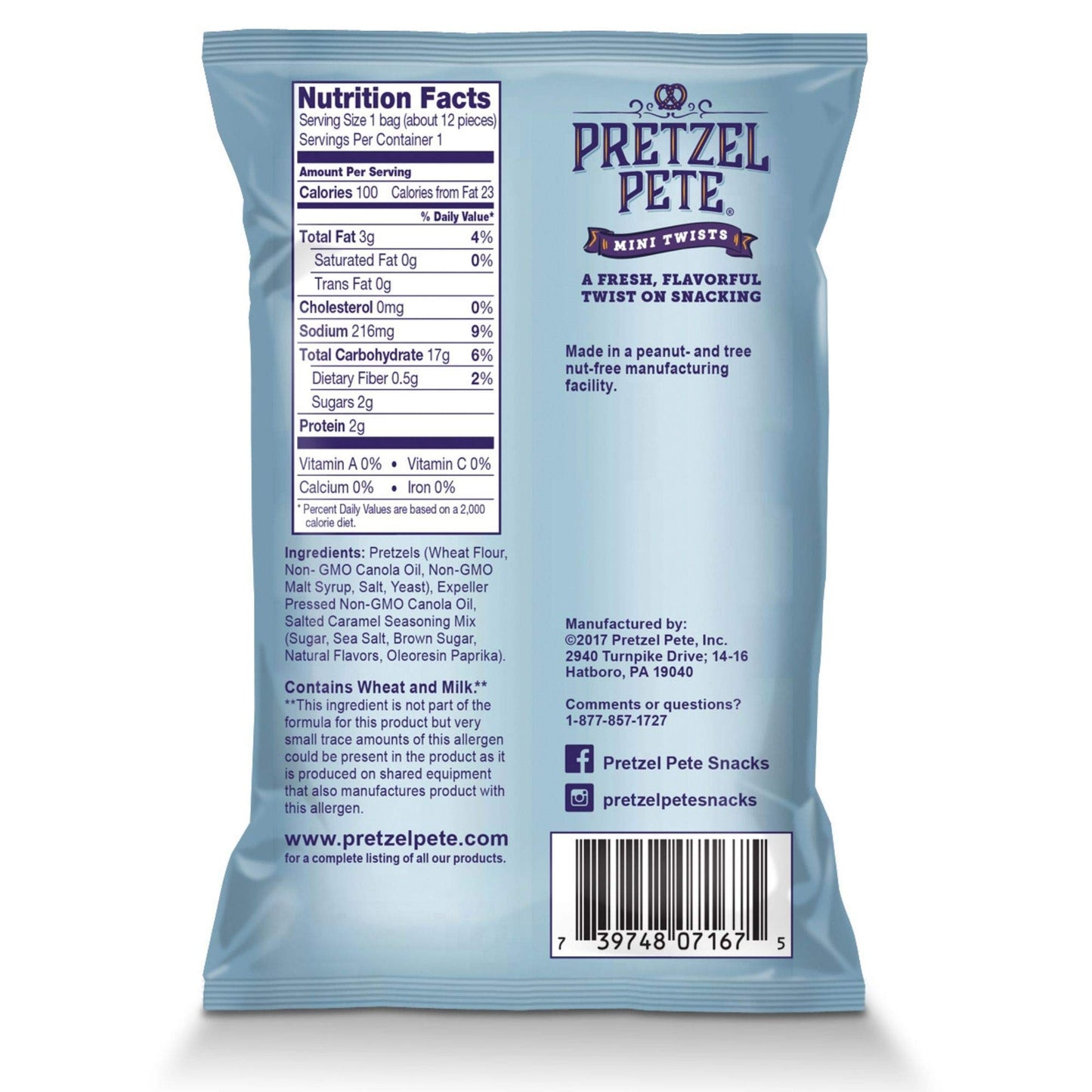 Pretzel Pete Salted Caramel Seasoned Mini Twist Pretzels, 100 Calories, Non-Gmo, Small Batch, Bold Flavor, 0.8Oz (24 Pack)