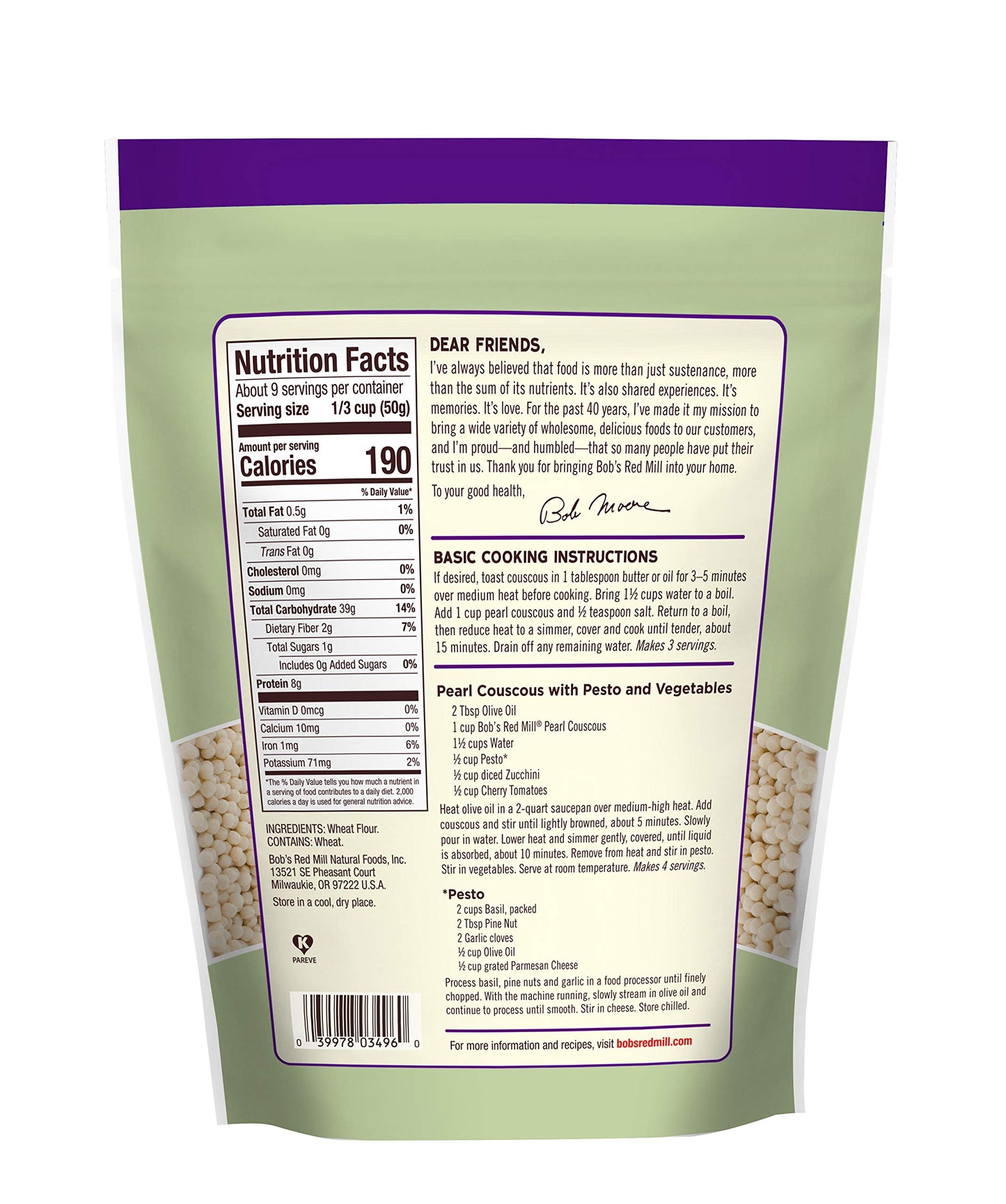 Bobs Red Mill Traditional Pearl Couscous, 16oz (Pack of 1) - Non GMO, Vegan, Israeli Couscous, Kosher