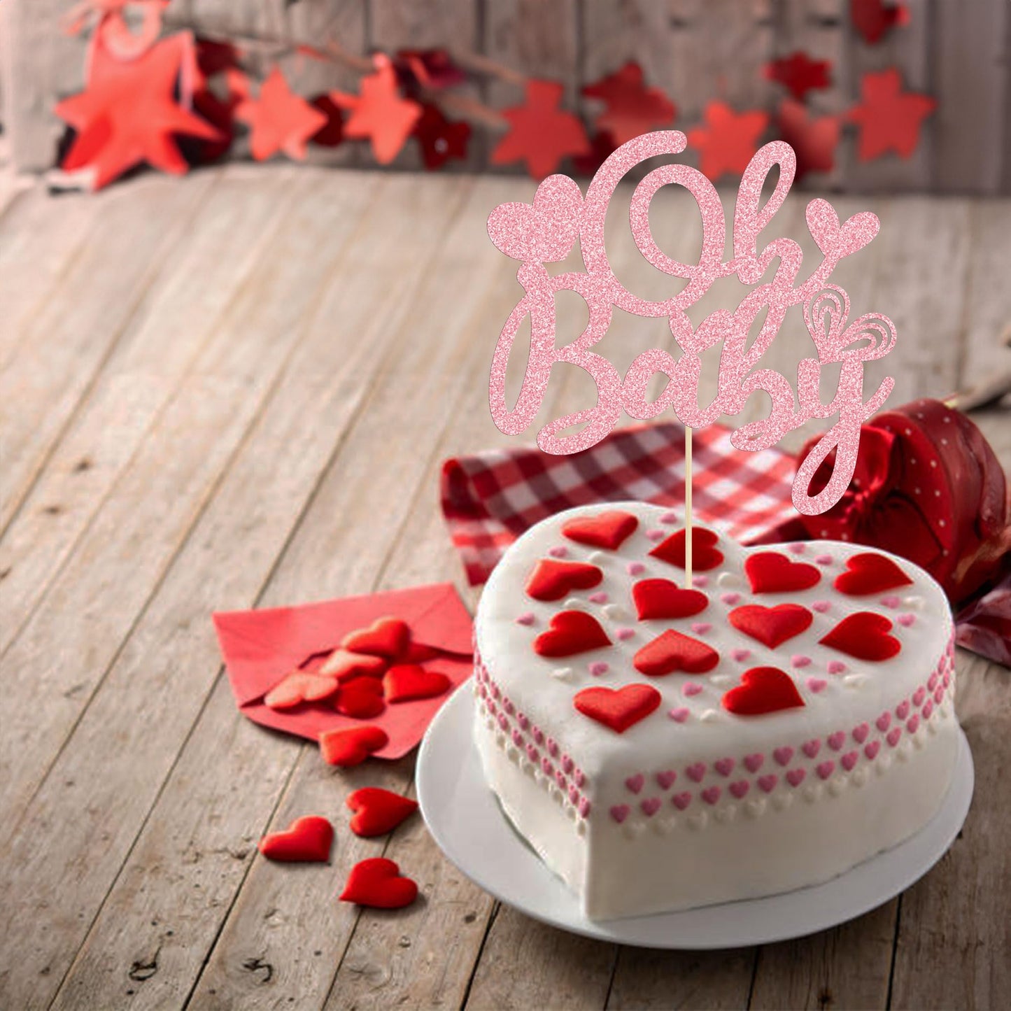 Ephlyn 1Pcs Happy Valentine'S Day Oh Baby Cake Topper Pink Glitter Valentine Babyshower Cake Decorations For Love Valentine'S Da