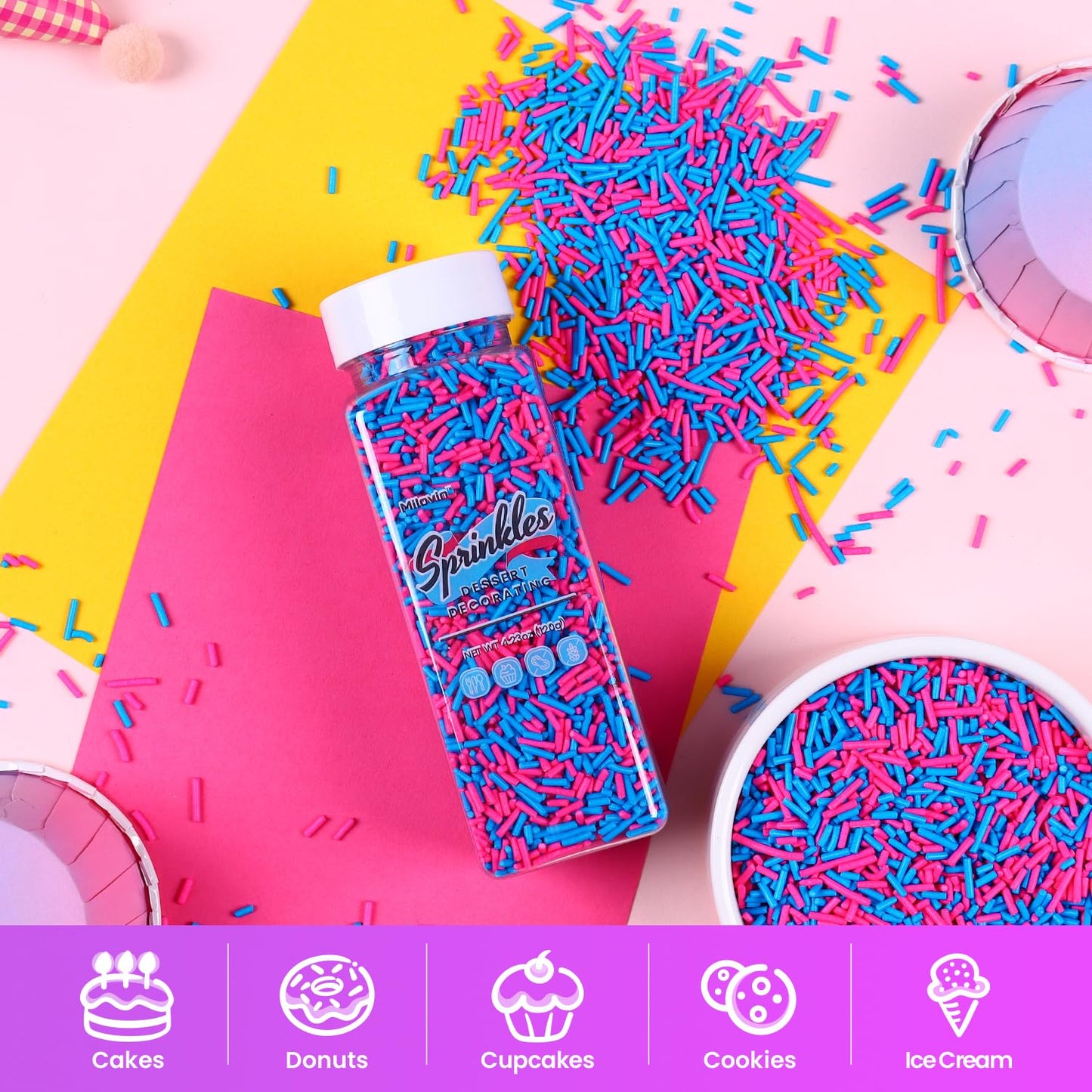 Edible Pink And Blue Sprinkles, Jimmy Sprinkles, Pink Jimmies Sprinkles, Blue Jimmies Sprinkles, Gender Reveal Sprinkles Candy F