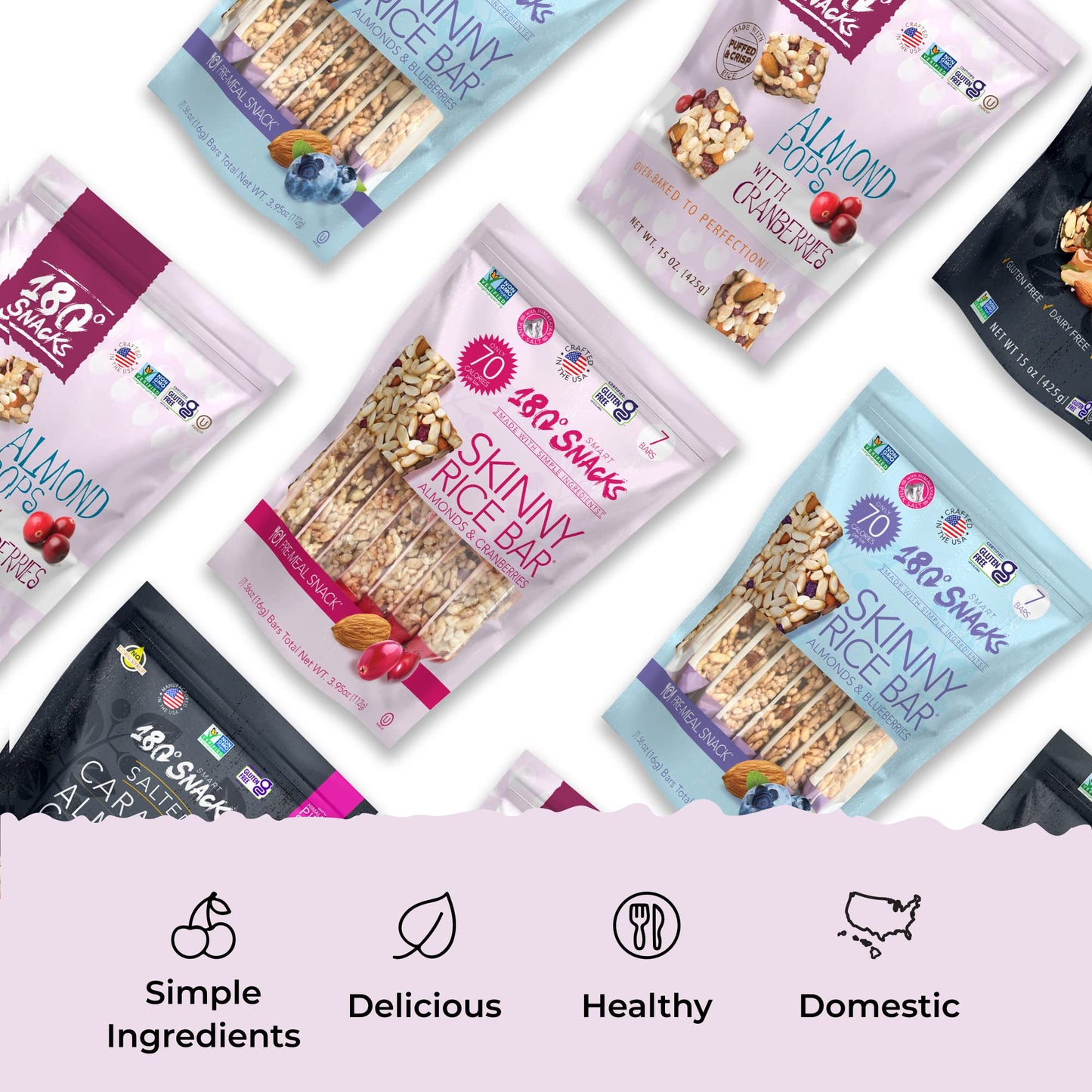 180 Snacks Skinny Rice Bar with Himalayan Salt, Cranberry & Almond, 3.22oz, 7 Count