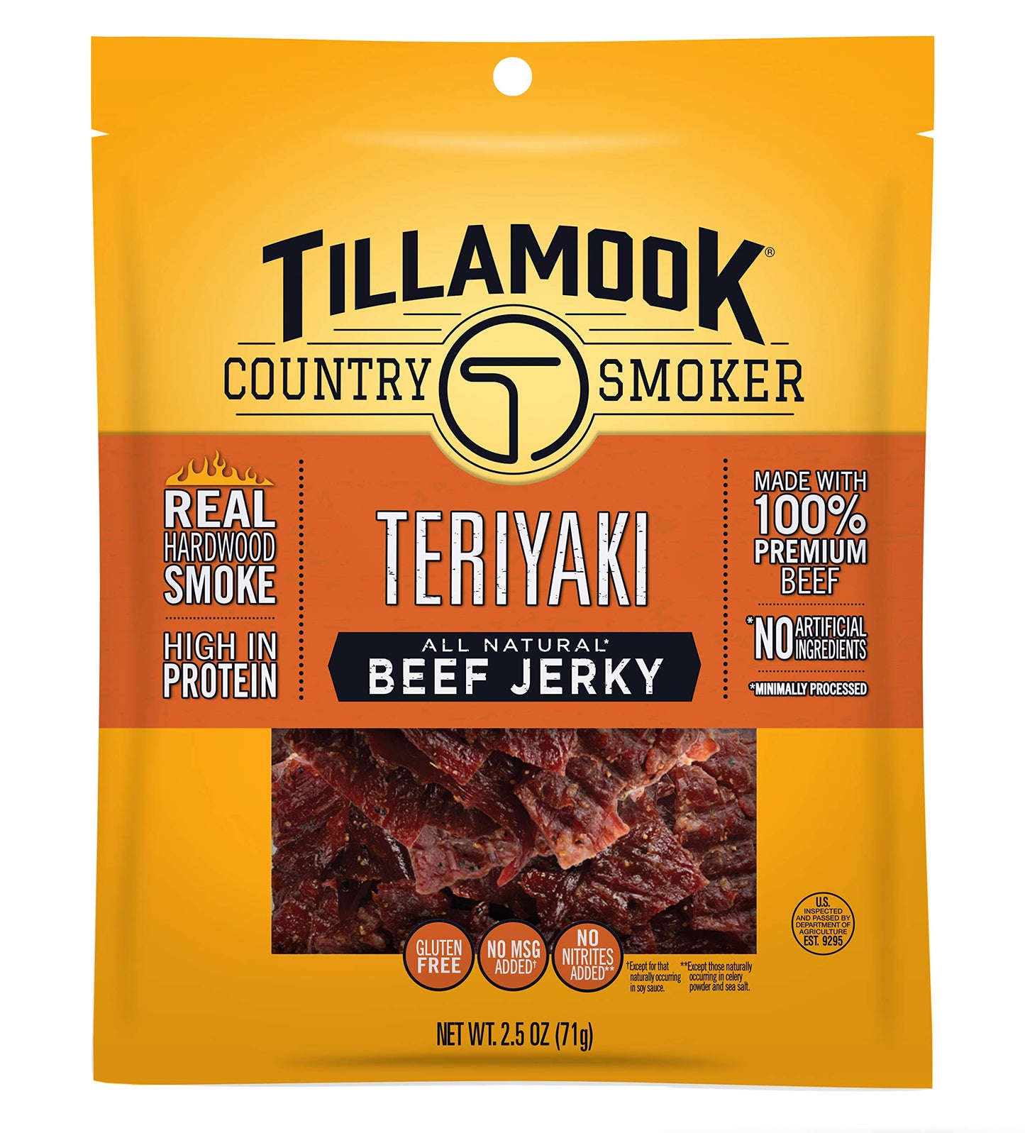 Tillamook Country Smoker Beef Jerky, Teriyaki Flavor, 2.5 Ounce, Pack of 1, Real Hardwood Smoked, Model 051943287027