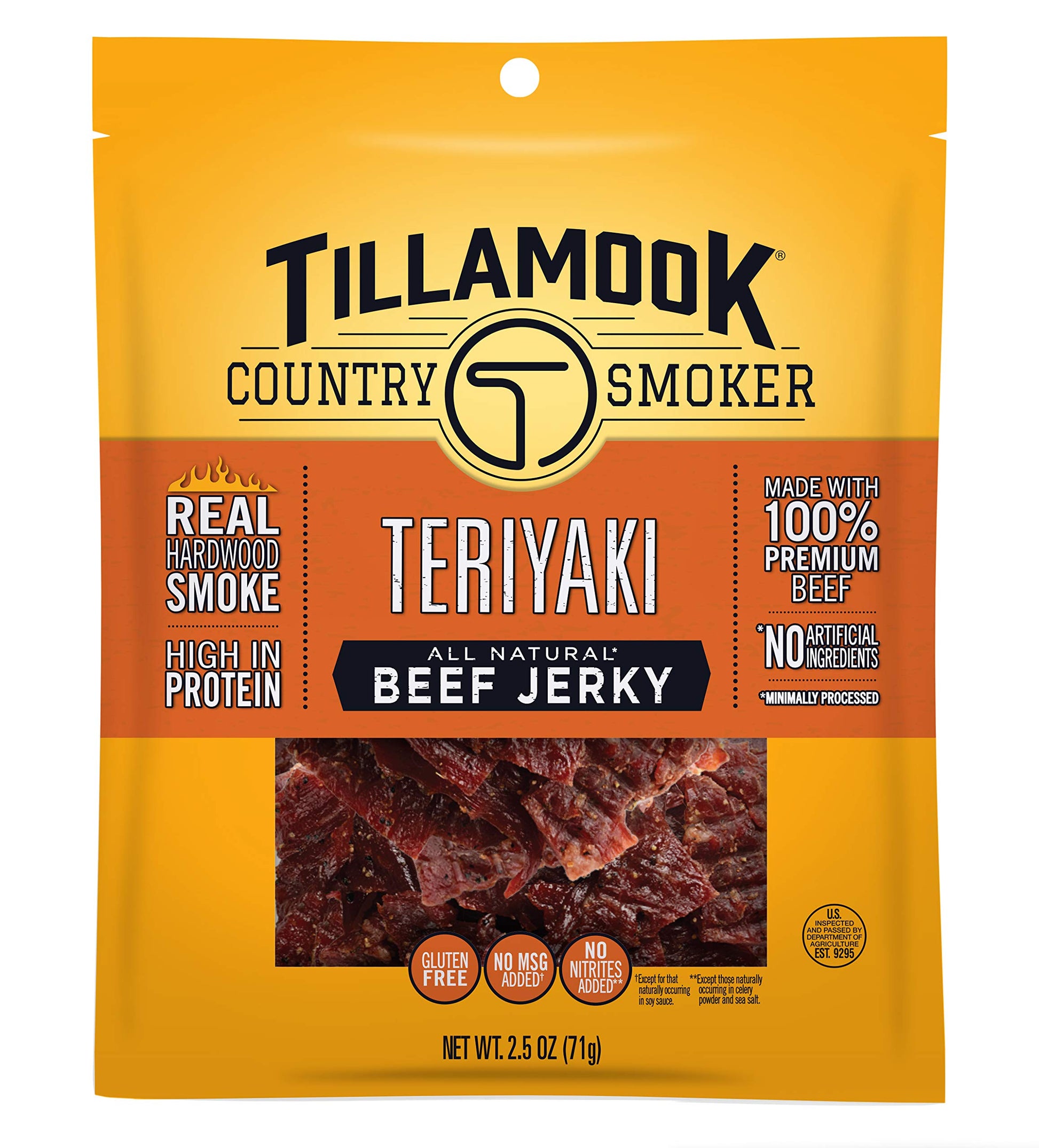 Tillamook Country Smoker Beef Jerky, Teriyaki Flavor, 2.5 Ounce, Pack of 1, Real Hardwood Smoked, Model 051943287027