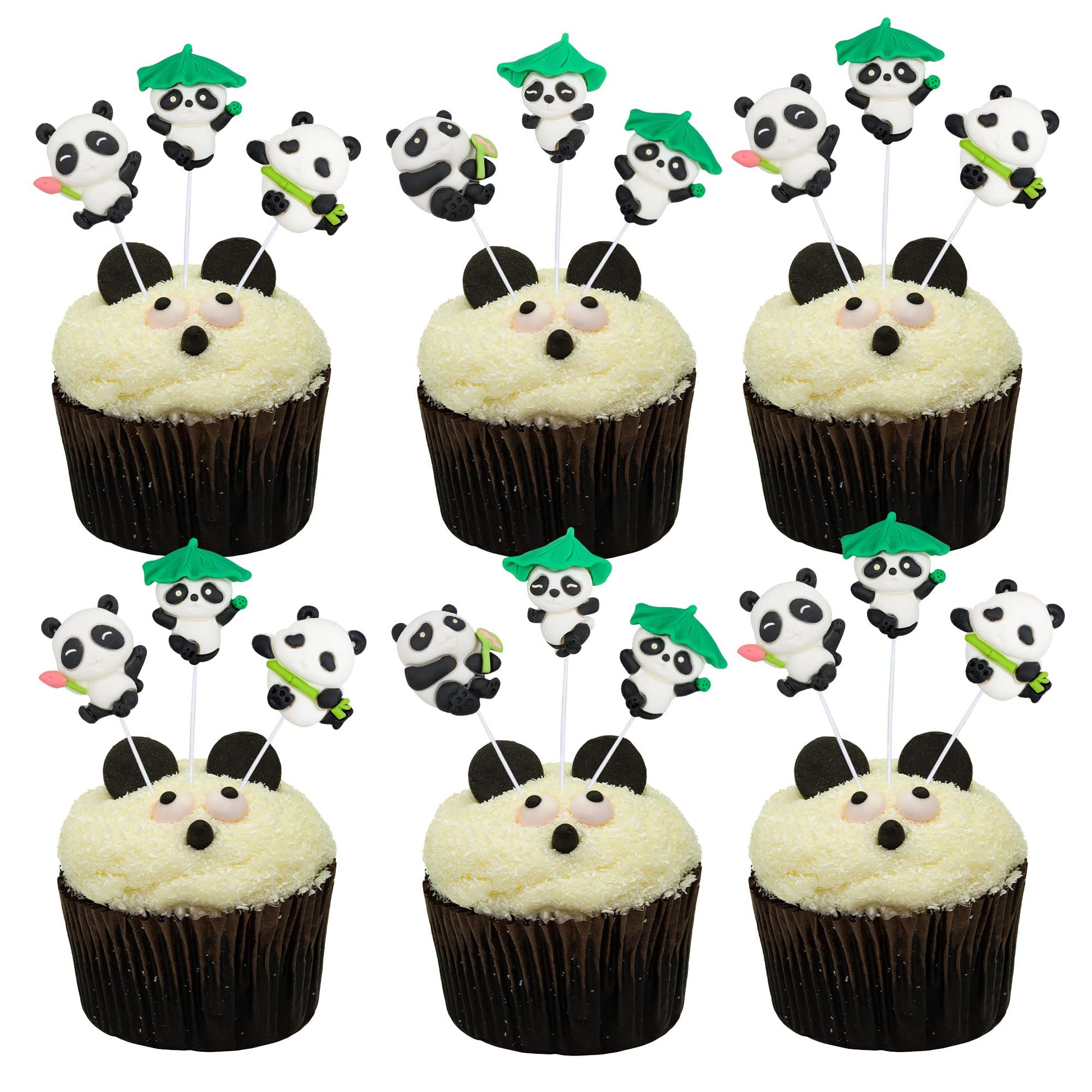 Gyufise 25Pcs Panda Cupcake Toppers Glitter Green Bamboo Cupcake Picks Cute Animal Bear Cake Decorations Baby Shower Kids Birthd