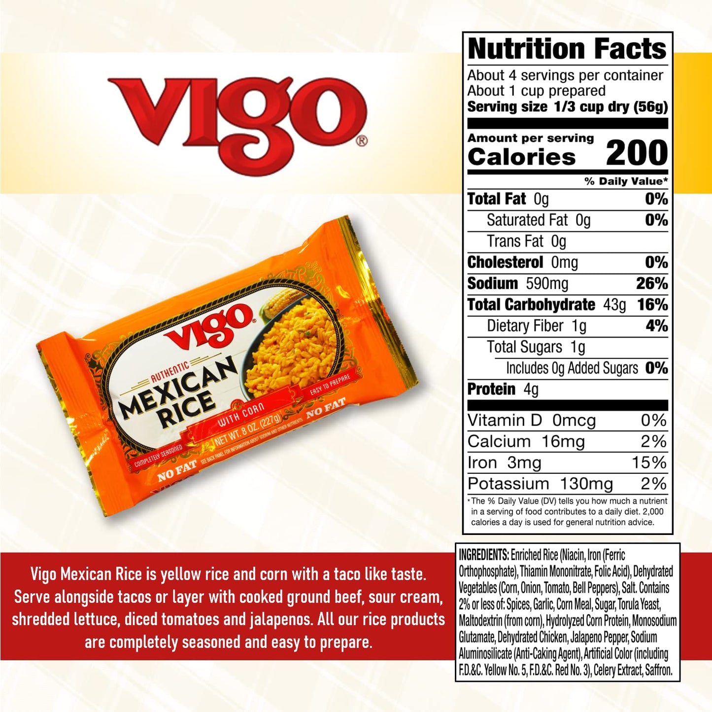 Vigo Authentic Mexican Rice with Corn, No Fat, 8oz (Mexican, 8 Ounce (Pack of 1))