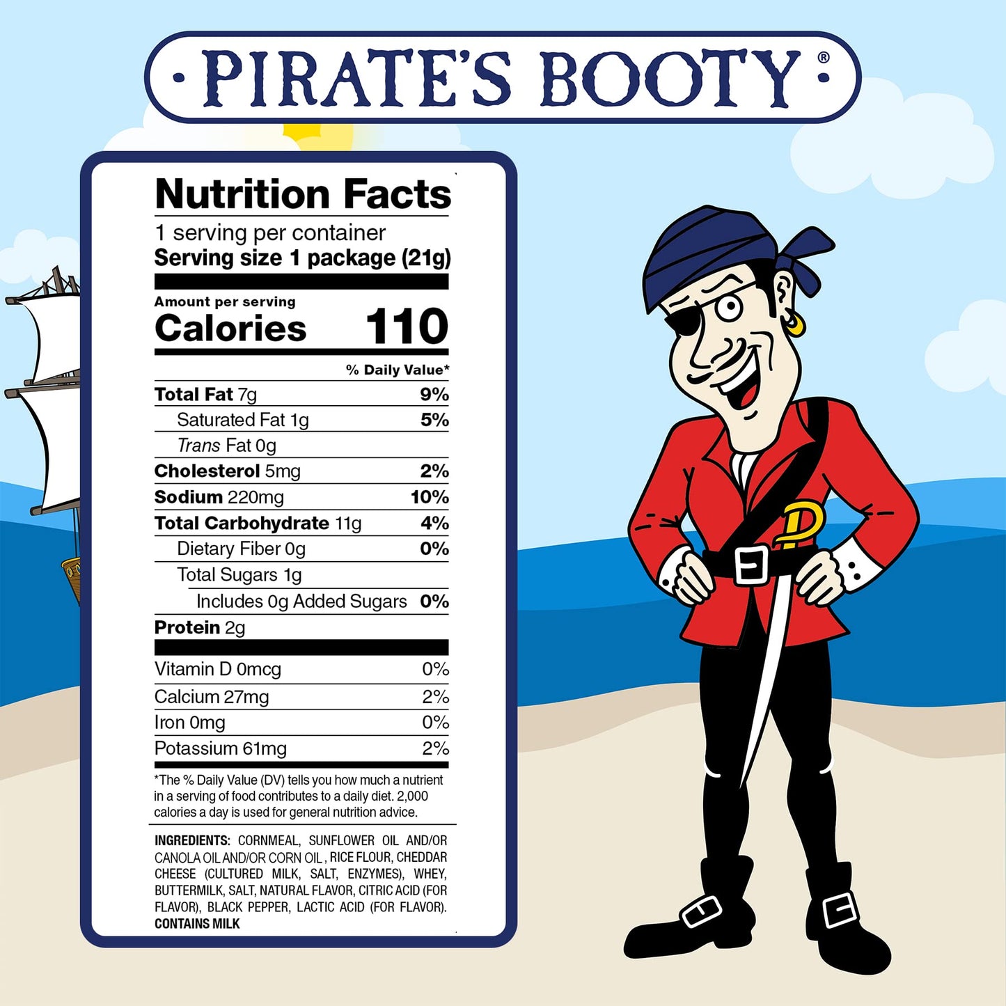 Pirates Booty Cheddar Blast Cheese Puffs, Gluten-Free, Kids Snacks, 0.75oz (16ct)