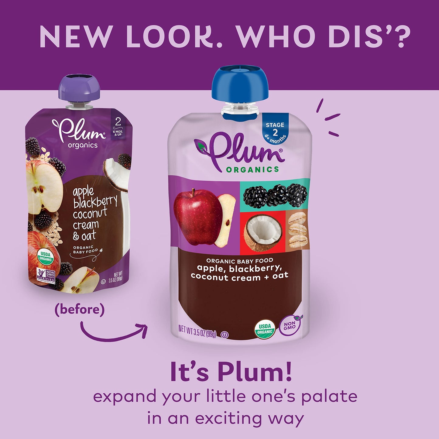 Plum Organics | Stage 2 | Organic Baby Food Meals [6+ Months] | Apple, Blackberry, Coconut Cream & Oat | 3.5 Ounce Pouch (Pack Of 12)