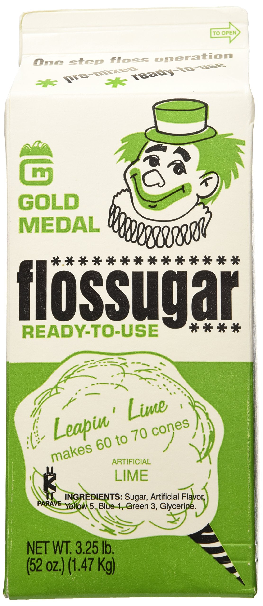 Gold Medal 3204 Lime Flossugar, 3.25 Lb Carton