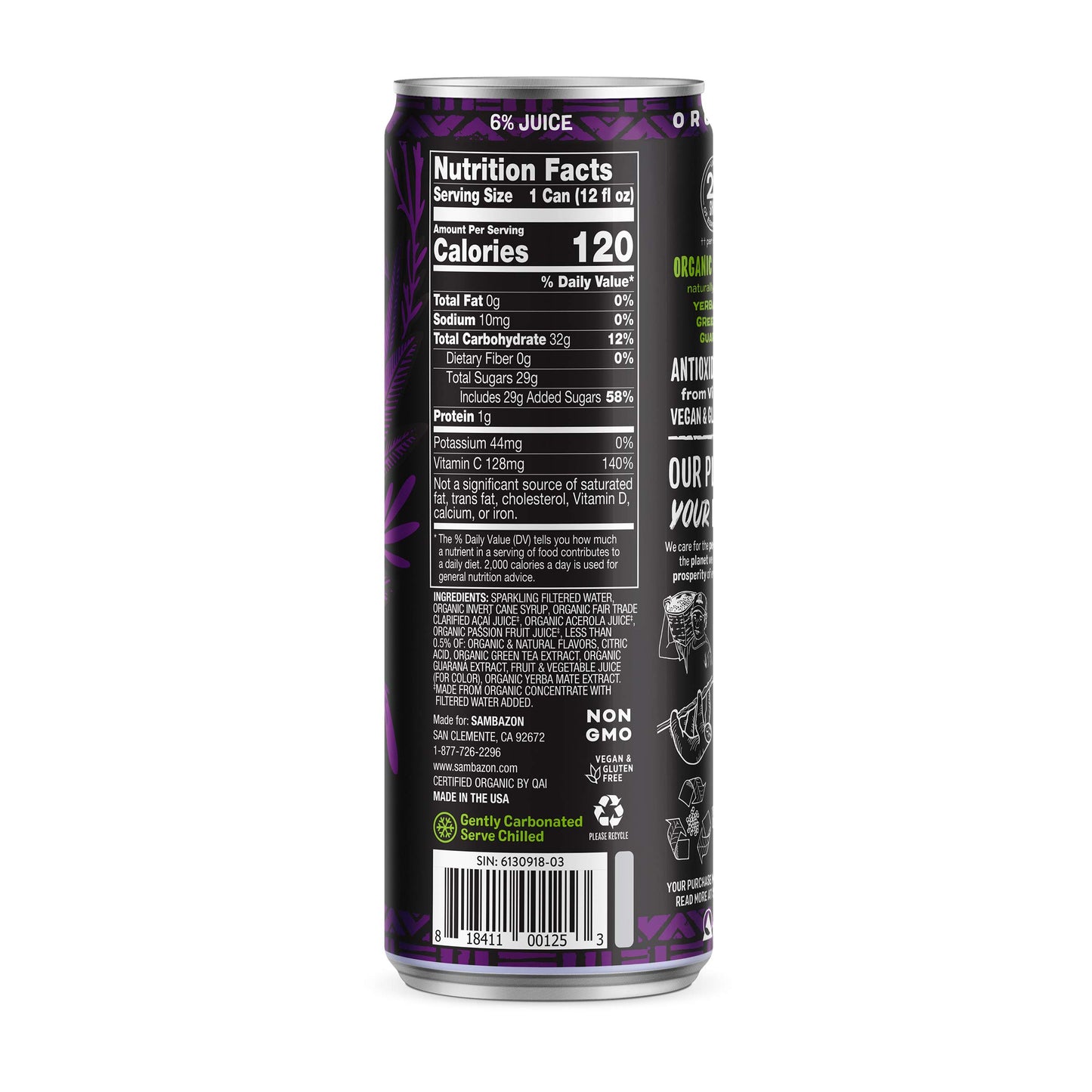 Sambazon Organic Sparkling large online retailer Energy Drink, Acai Berry Passion Fruit, 12 Fl Oz (Pack of 12), Vegan, Non-GMO, Kosher