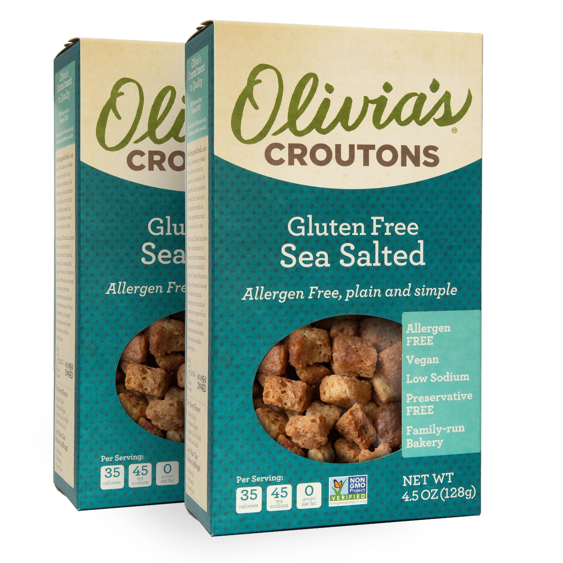 Olivias Gluten Free Sea Salt Flavor Croutons For Salad - Crunchy Garlic Soup Crouton - Made From Allergen Free & Gluten-Free Art