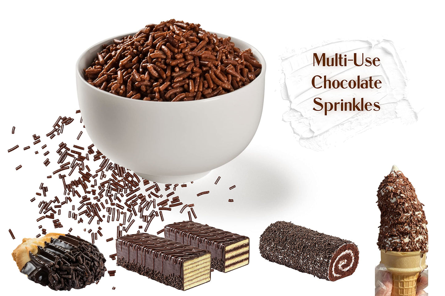 Chocolate Sprinkles-1.5 LB Container | Chocolate Sprinkles Bulk | Brown Sprinkles for Cake Decorating, Ice Cream, Toppings, Baki