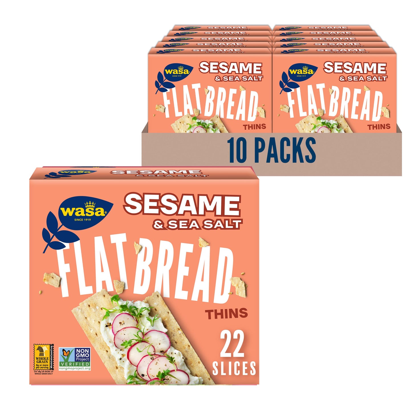 Wasa Sesame & Sea Salt Flatbread Thins Crackers, Non-GMO, 6.7 oz (Pack of 10)