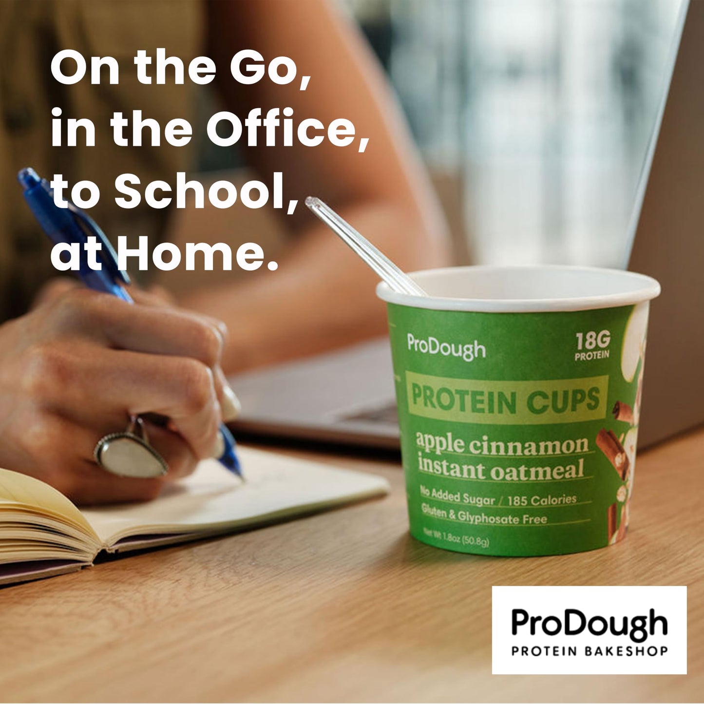 ProDough High Protein Instant Oatmeal Cup, 18g Protein, Low Carb, No Added Sugars, 12pk, Apple Cinnamon