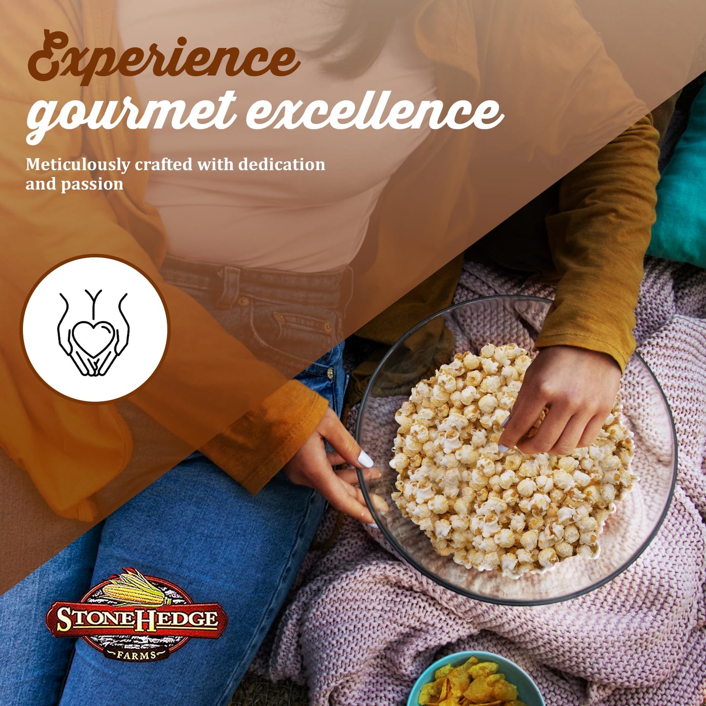 Stonehedge Farms Kettle Corn Crunch Popcorn | 26 Oz (Pack Of 2) Reclosable Barrels | Bulk Popped Gourmet Kettlecorn | Made In Us