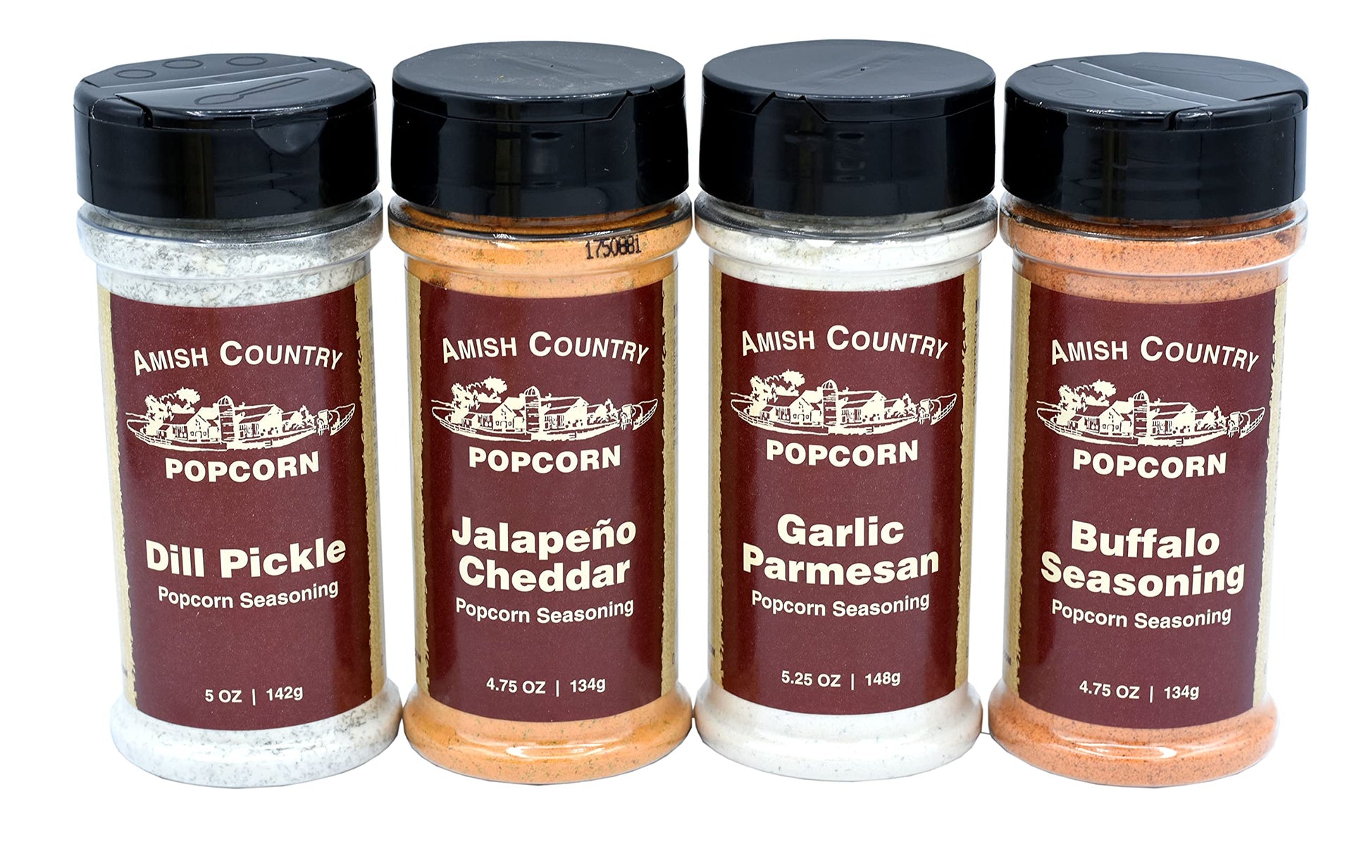 Amish Country Popcorn | 4 Pack Seasoning Bundle | Buffalo, Garlic Parmesan, Jalepeno Cheddar, Dill Pickle | Old Fashioned, Non-G
