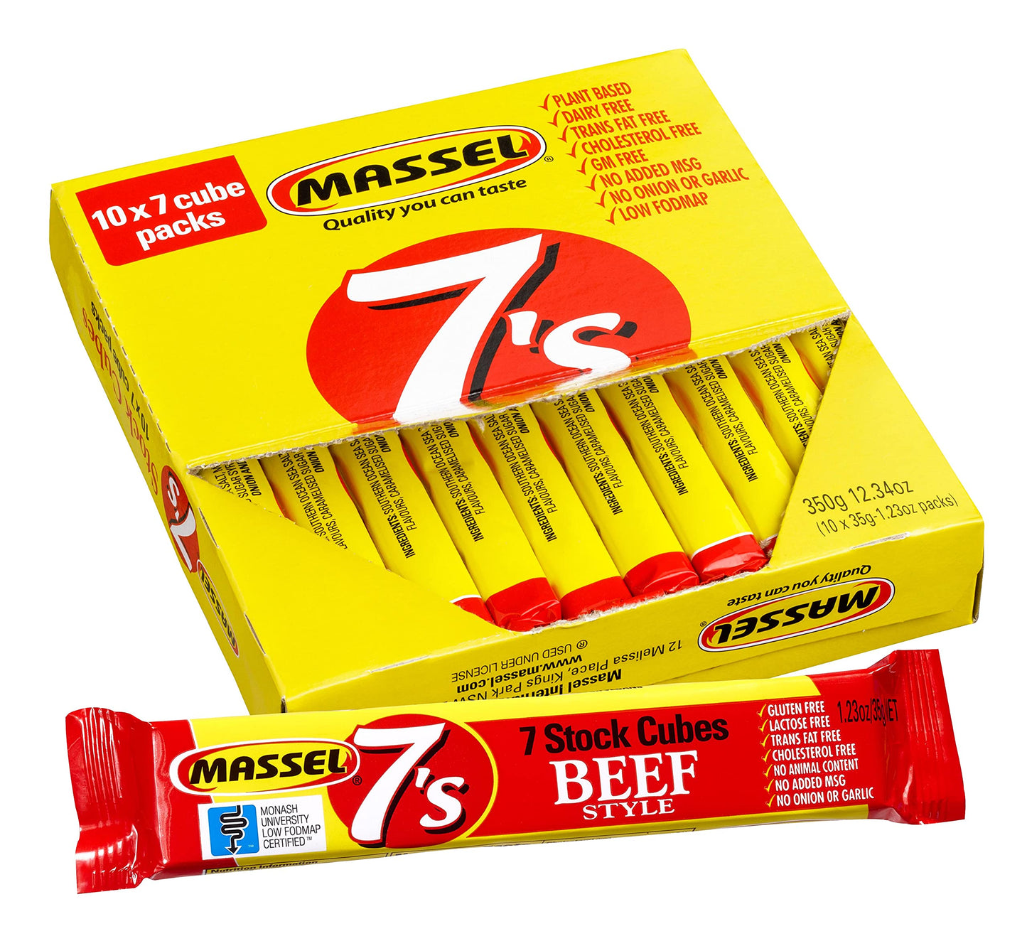 Massel 7'S Stock Cubes Beef Style Bouillon Broth- No Msg, Gluten-Free Soup Base - Bulk Pack (10 X 35G)