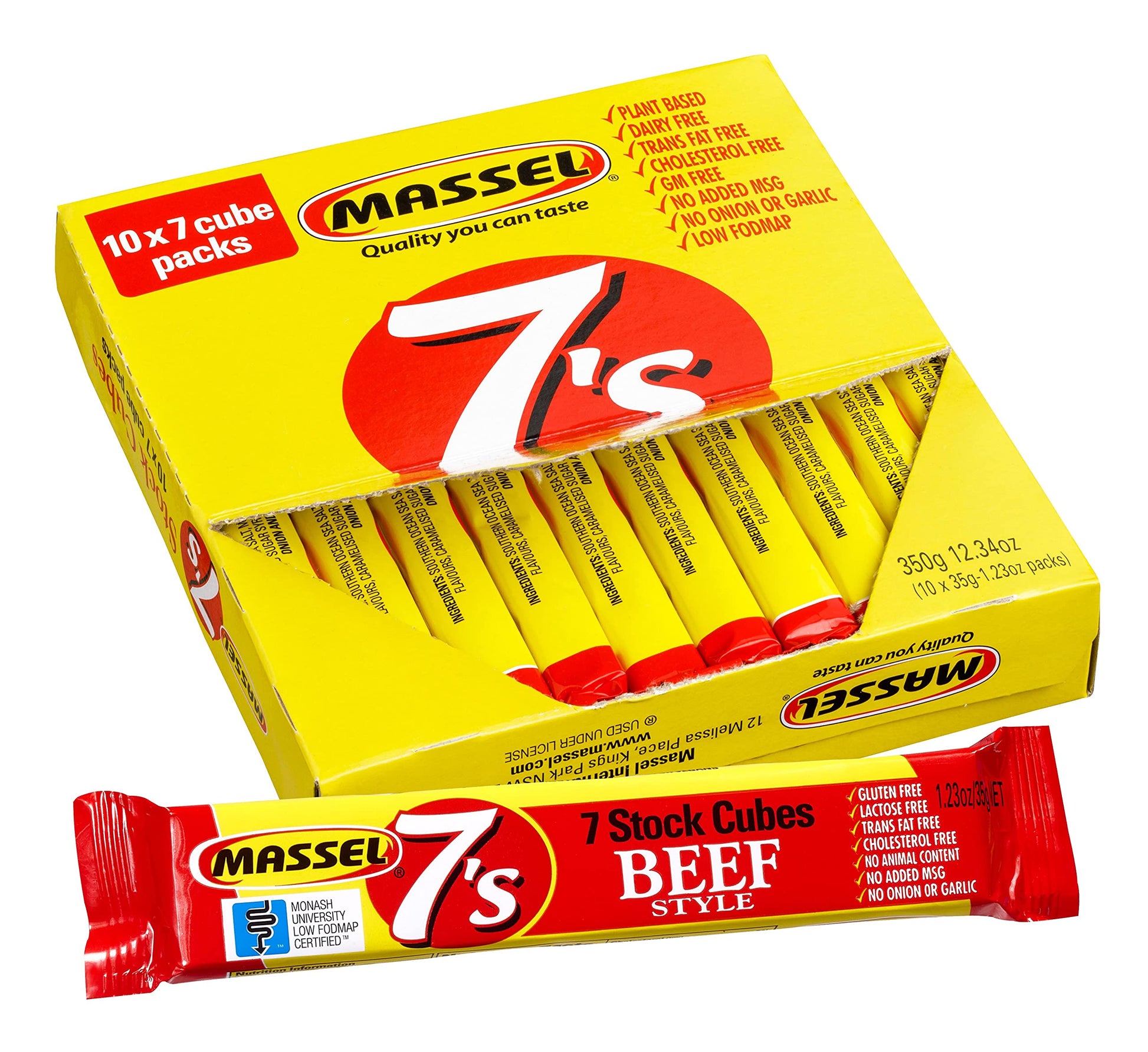 Massel 7'S Stock Cubes Beef Style Bouillon Broth- No Msg, Gluten-Free Soup Base - Bulk Pack (10 X 35G)