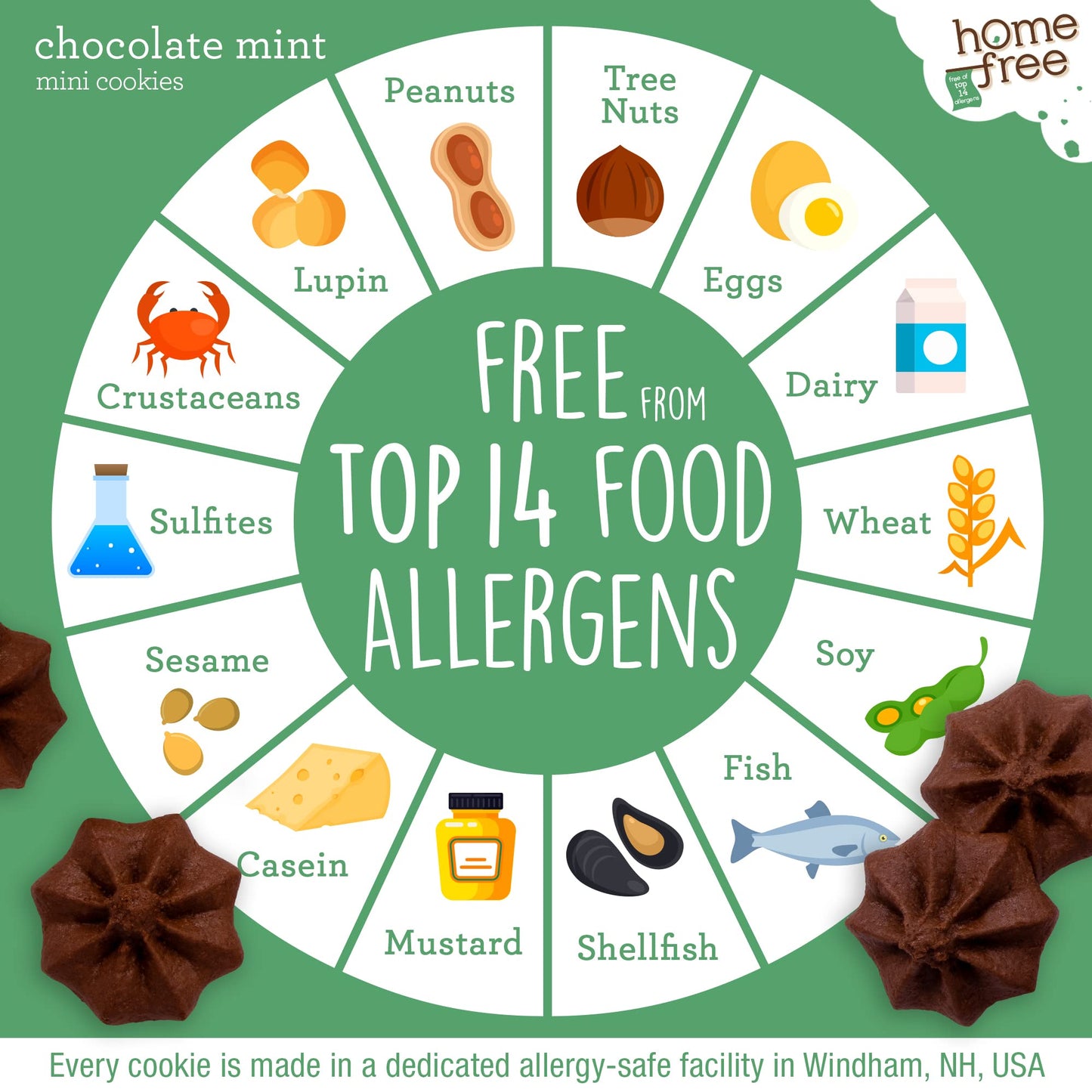 Homefree Treats You Can Trust Gluten Free Mini Cookies, Single Serve, Chocolate Mint, 0.95 Ounce (Pack Of 10)