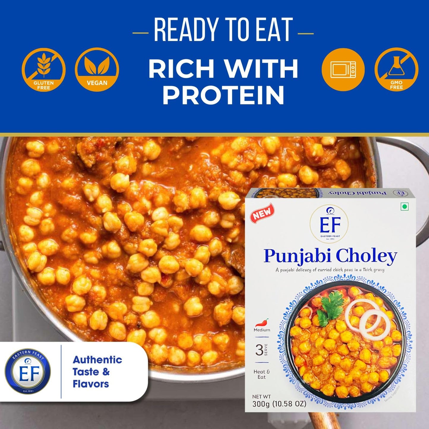 Eastern Feast - Punjabi Choley, Ready To Eat Meals, (Pack Of 4), Vegetarian, Gluten Free