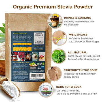 Easy Use Organic Stevia Powder 200G (7.05Oz / 1600 Servings) All Natural Alternative Sweetener 12 X Sweeter Than Processed Sugar