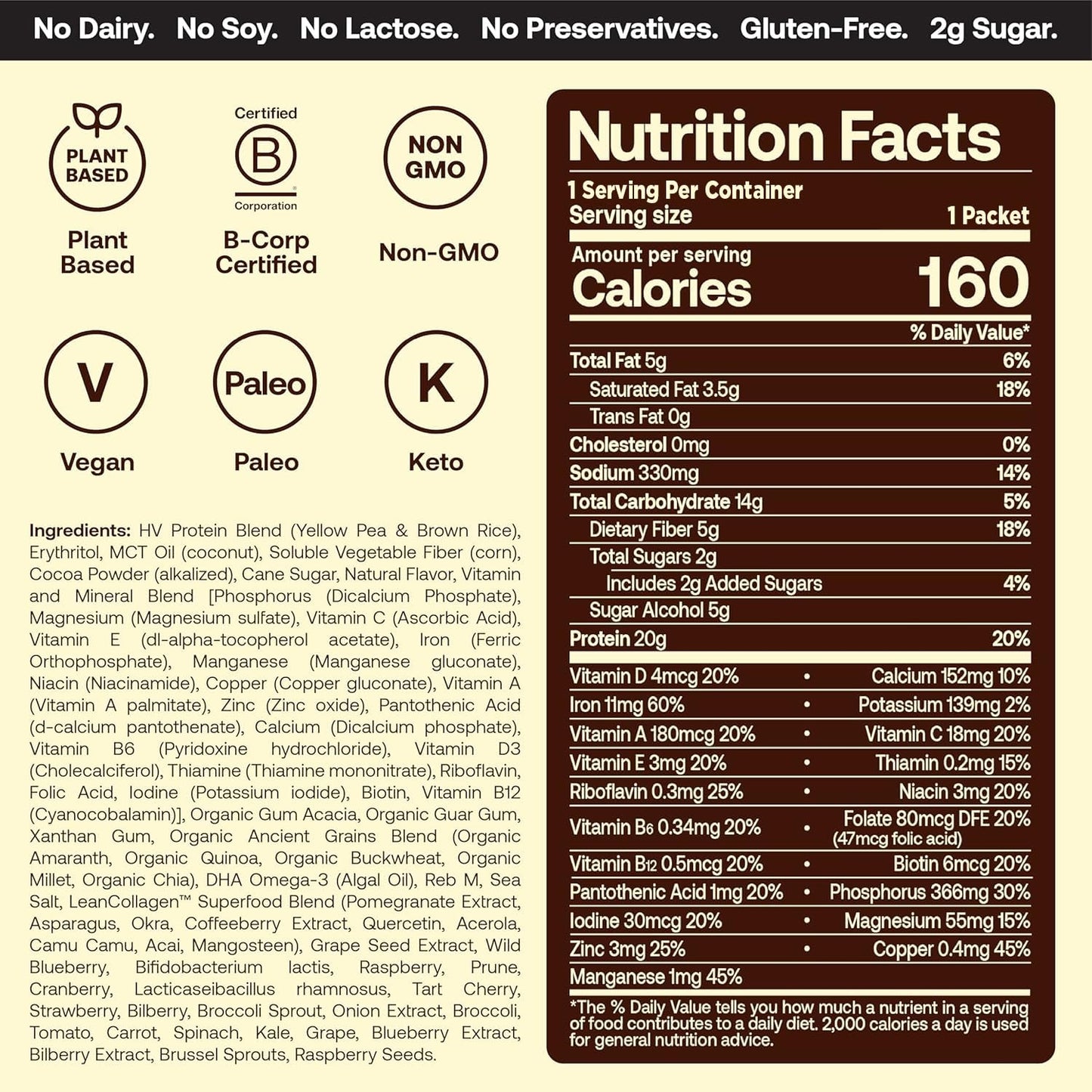 Happy Viking Cookies & Cream Plant Protein Powder, Created by Venus Williams, 20G Protein, Low Carb, Keto, Vegan, Gluten-Free, N