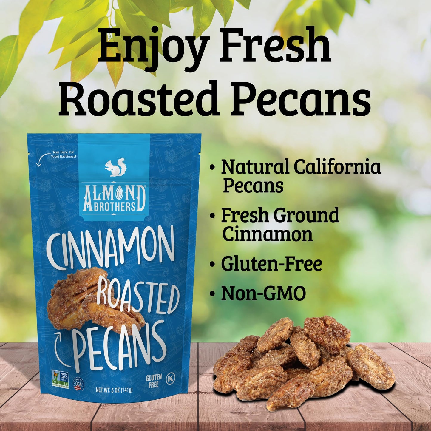 Almond Brothers Cinnamon Roasted Pecans - Gluten-Free, Non-Gmo, Candied Pecans, Gourmet Pecan Snack (5Oz, 3 Pack)