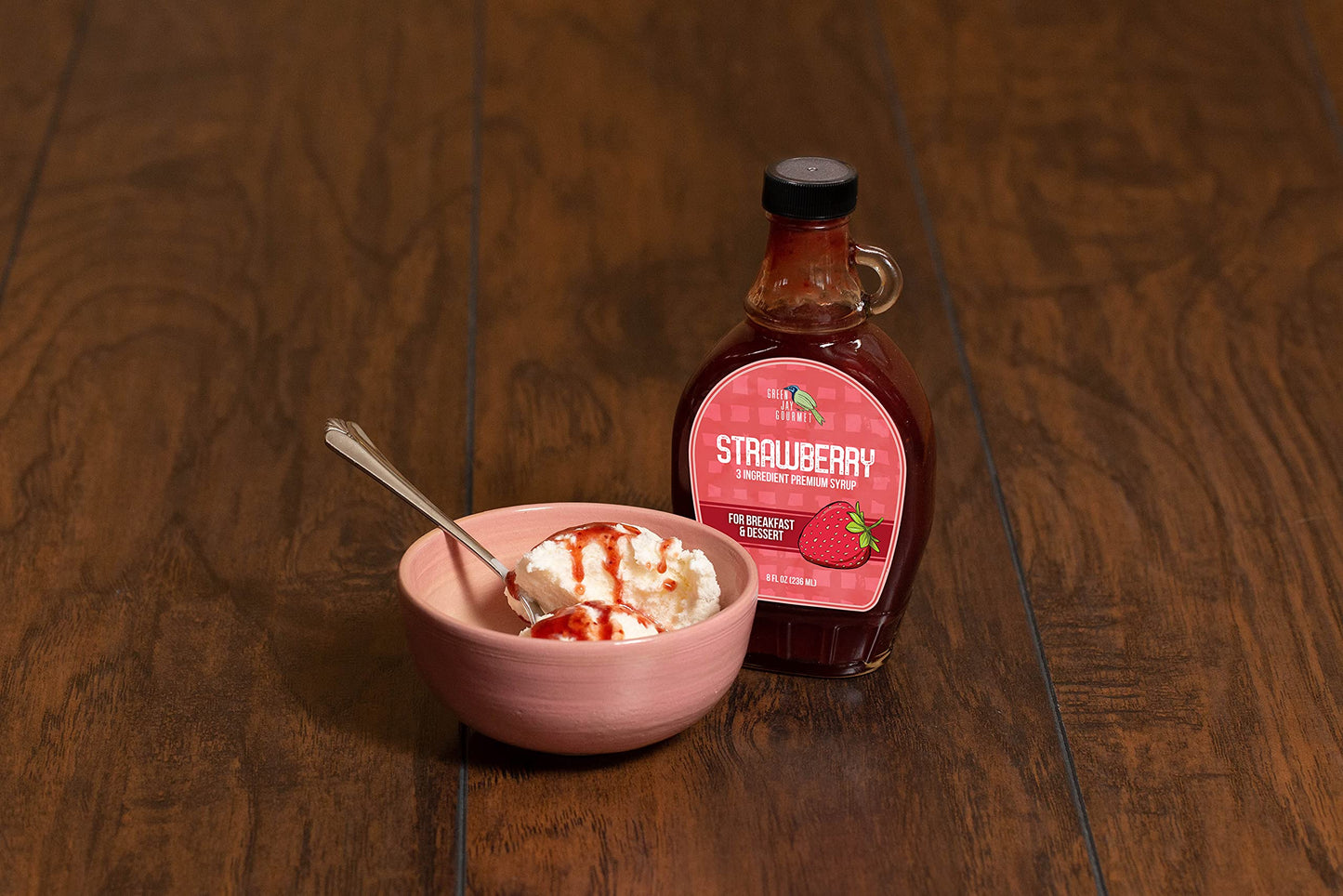 Green Jay Gourmet Strawberry Syrup - 3 Ingredient Premium Breakfast Syrup With Fresh Strawberries, Cane Sugar & Lemon Juice - Al