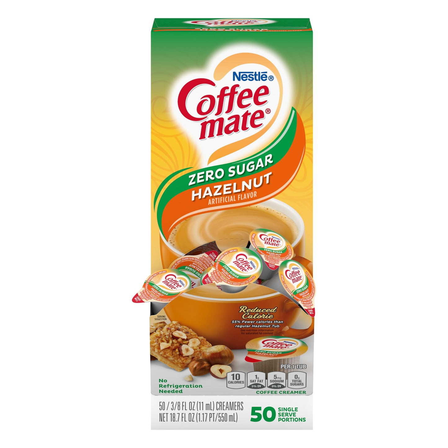 Nestle Coffee Mate Coffee Creamer, Sugar Free Hazelnut, Liquid Creamer Singles, Non Dairy, No Refrigeration, Box Of 50 Singles (Pack Of 4)