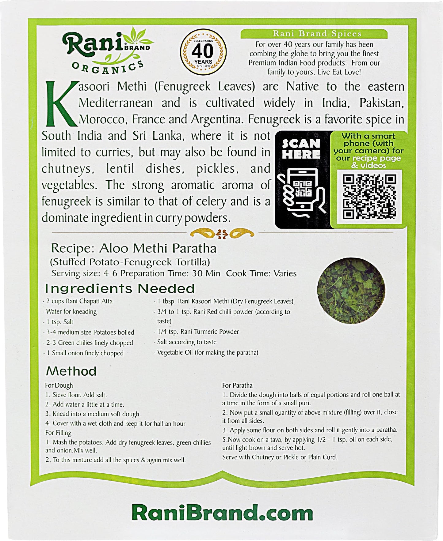 Rani Organic Fenugreek Leaves Dried (Kasoori Methi) 14Oz (400G) ~ All Natural | Vegan | Gluten Friendly | Non-Gmo | Indian Origi