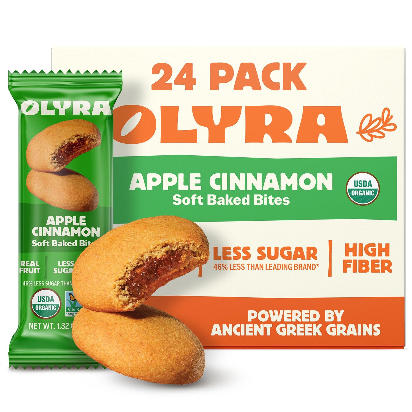 Olyra Organic Soft Baked Fruit Bars Apple Cinnamon - High Fiber Bar - Healthy Snacks For 18+ Uses & Kids - Vegan Breakfast Bars - Office Snack (Pack Of 24)