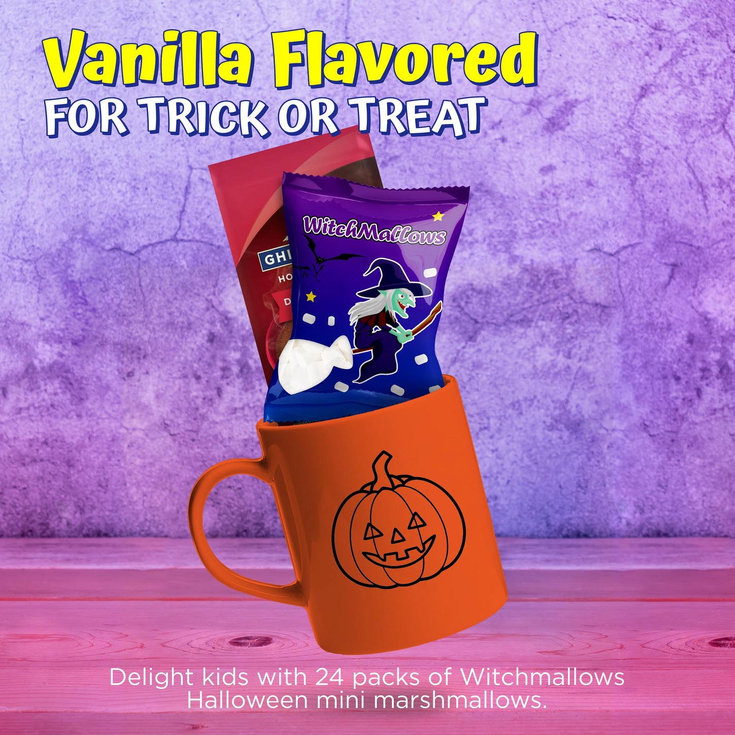 4Es Novelty 24 Pack Halloween Mini Marshmallows Indvidually Wrapped Vanilla Flavor - Halloweens Candy for Kids in Bulk  Snacks for Trick or Treat  17 Marshmallows in Each Bag (Witchmallows)