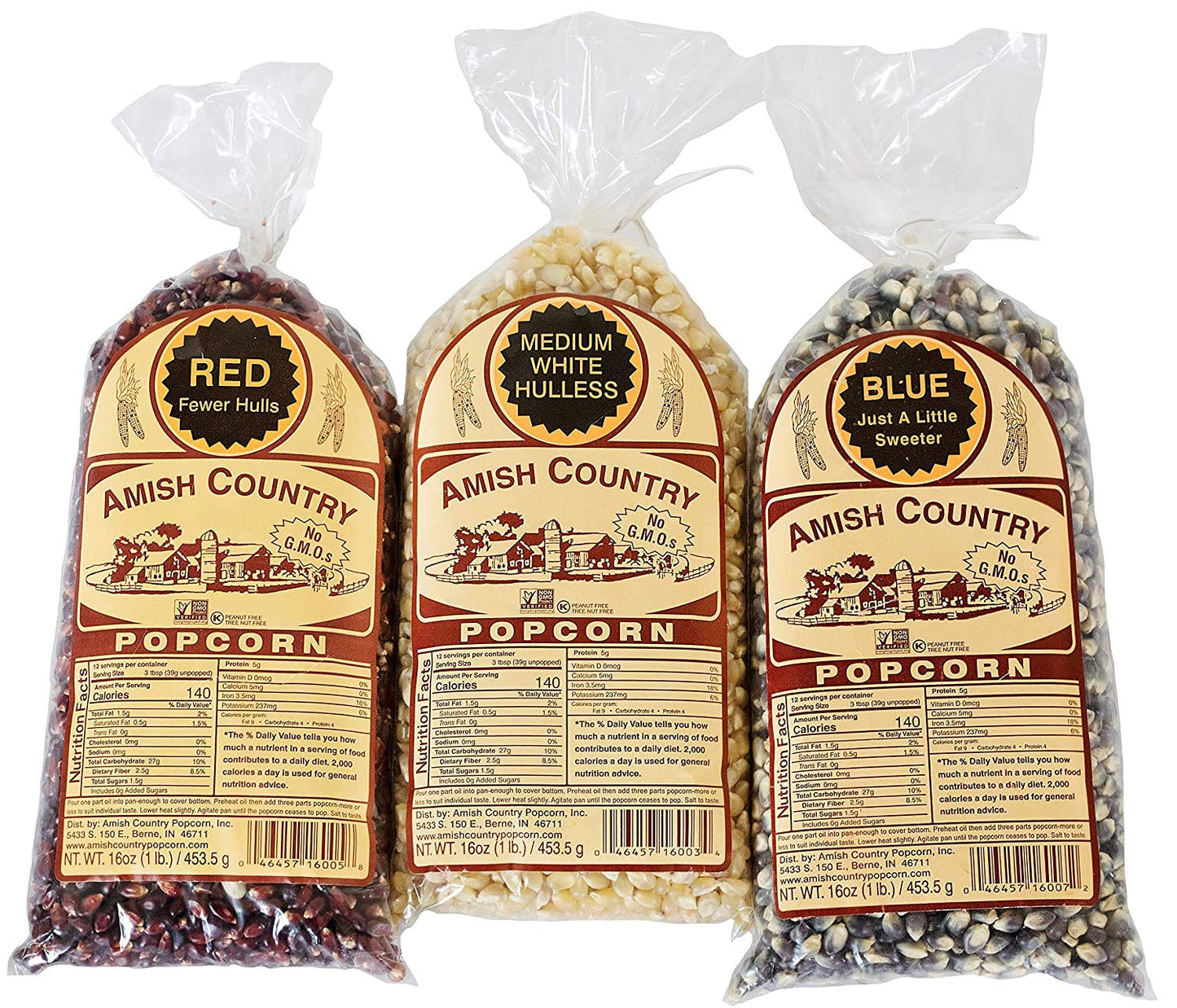 Amish Country Popcorn | Variety Bundles | 3-1 lb Bags | Red - White - Blue Popcorn Kernels | Old Fashioned, Non-GMO and Gluten F