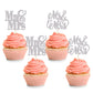 24Pcs Silver Glitter Mr & Mrs Cupcake Toppers Love Wedding Cupcake Toppers Bridal Shower Cake Pick Decorations For Bridal Shower