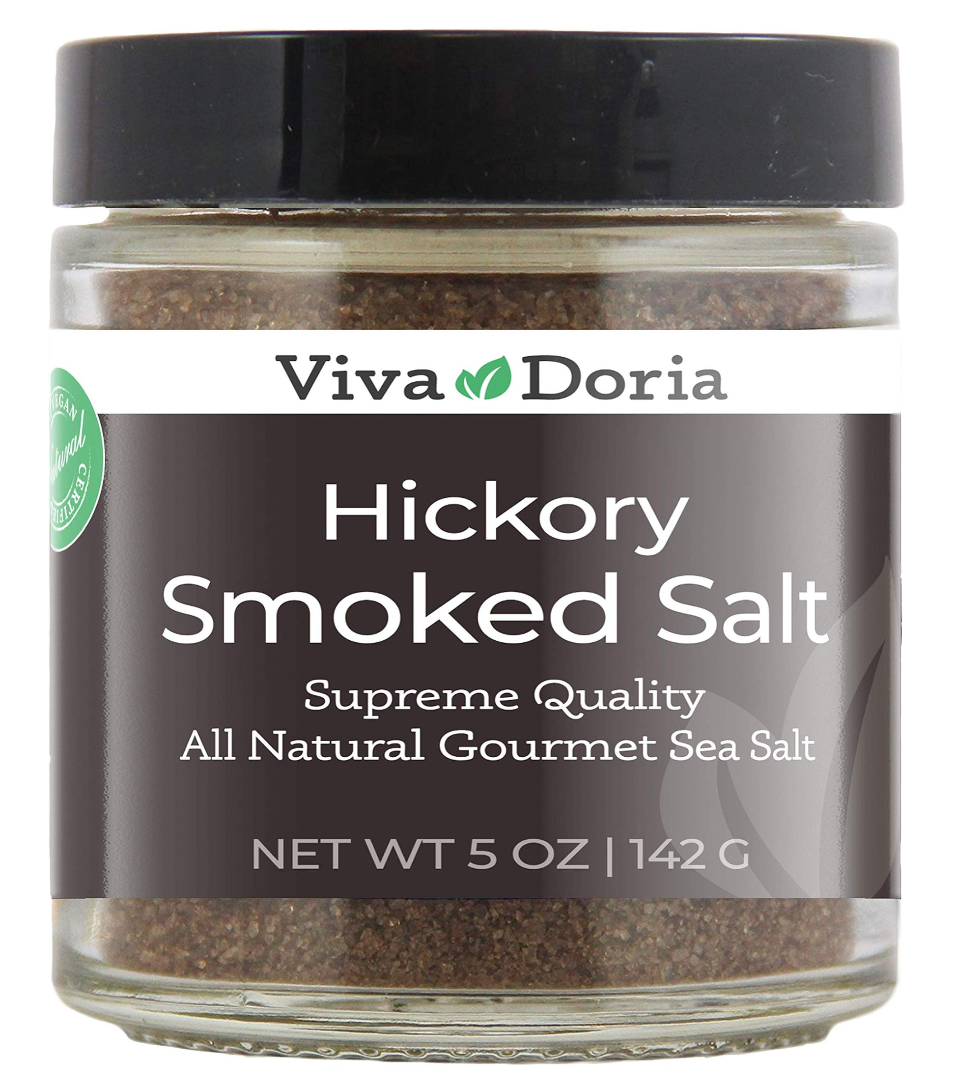 Viva Doria Hickory Smoked Sea Salt, Fine Grain, 5 oz Glass Jar