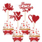 ZHUOWEISM 24 PCS Cupcake Toppers Glitter Heart XOXO Cupid Design 2 Red Bamboo Small Party Decorations