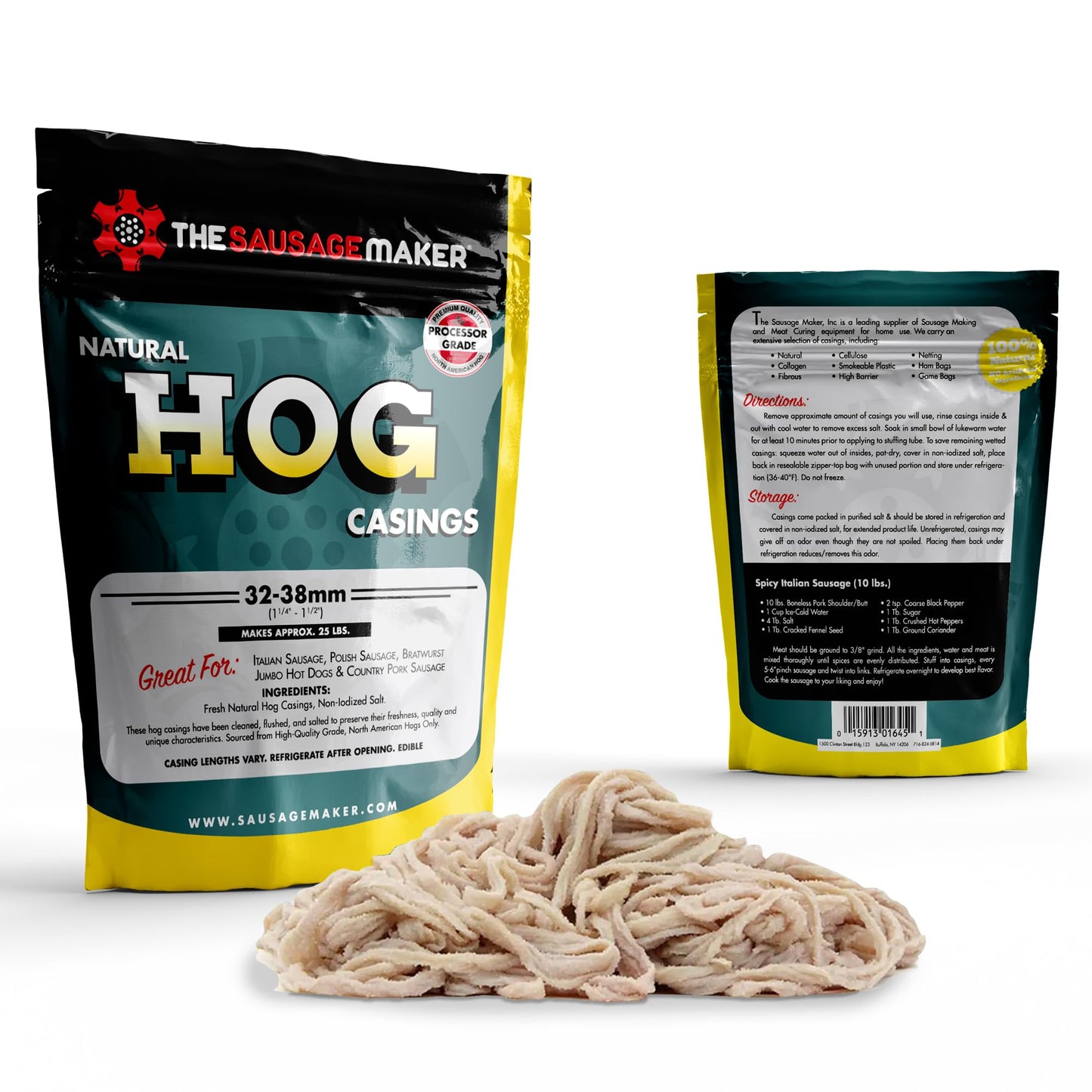 The Sausage Maker Natural Hog Sausage Casings, 32-38mm, Edible Casing for Sausage Making, 25 lb Pack, Model 4907