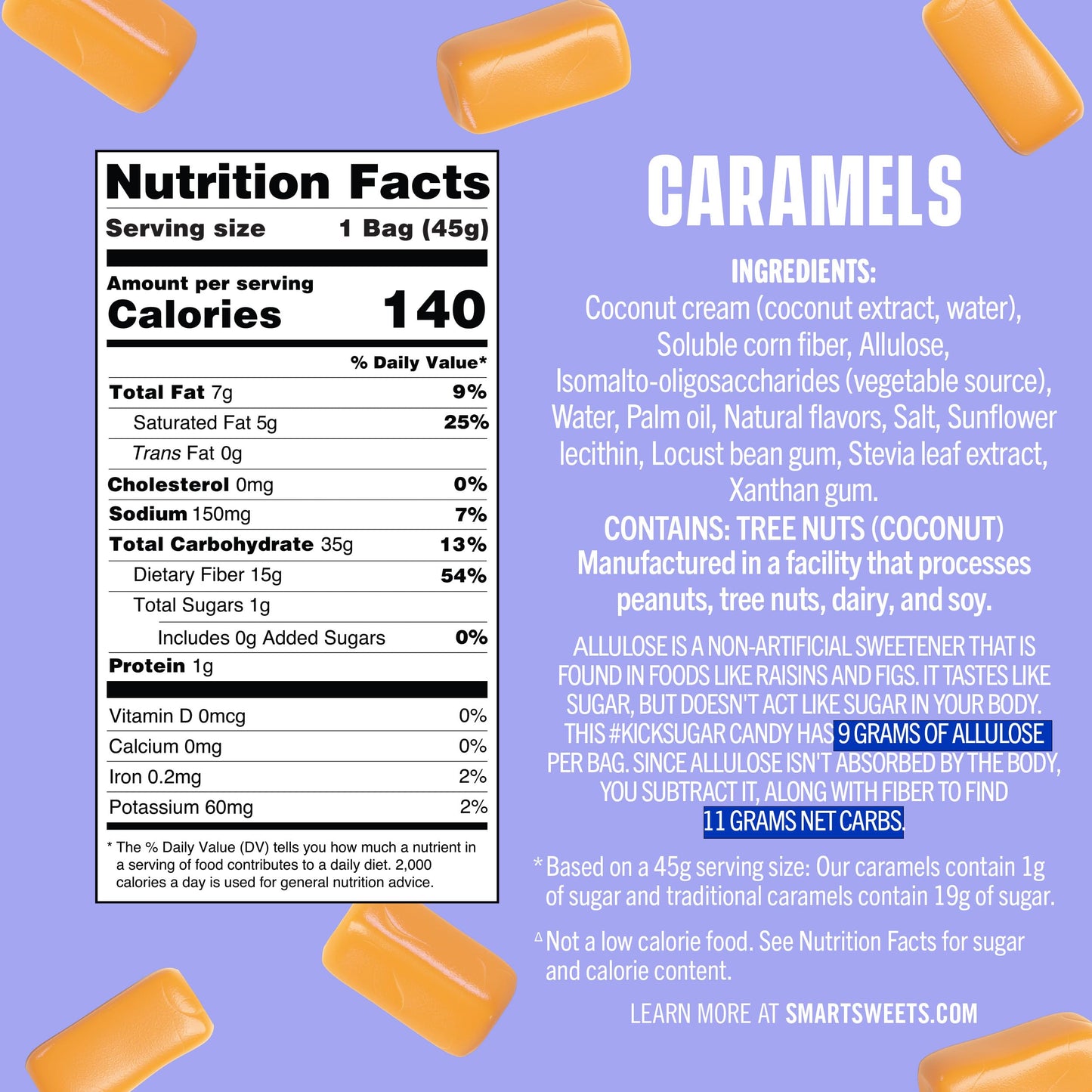 SmartSweets Caramel Candies, Low Sugar, Gluten Free, 1.6oz (Pack of 12), Brown