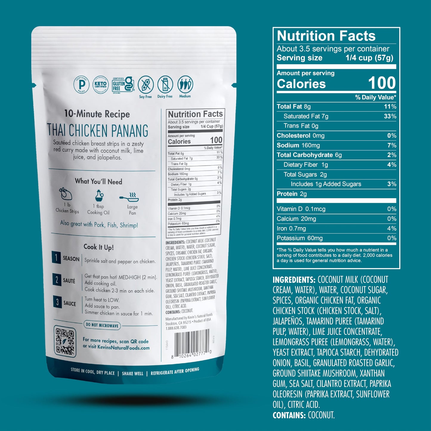 Kevin'S Natural Foods Thai Red Curry Sauce - Paleo Simmer Sauce - Stir-Fry Sauce, Gluten Free, No Preservatives, Non-Gmo - 3 Pac