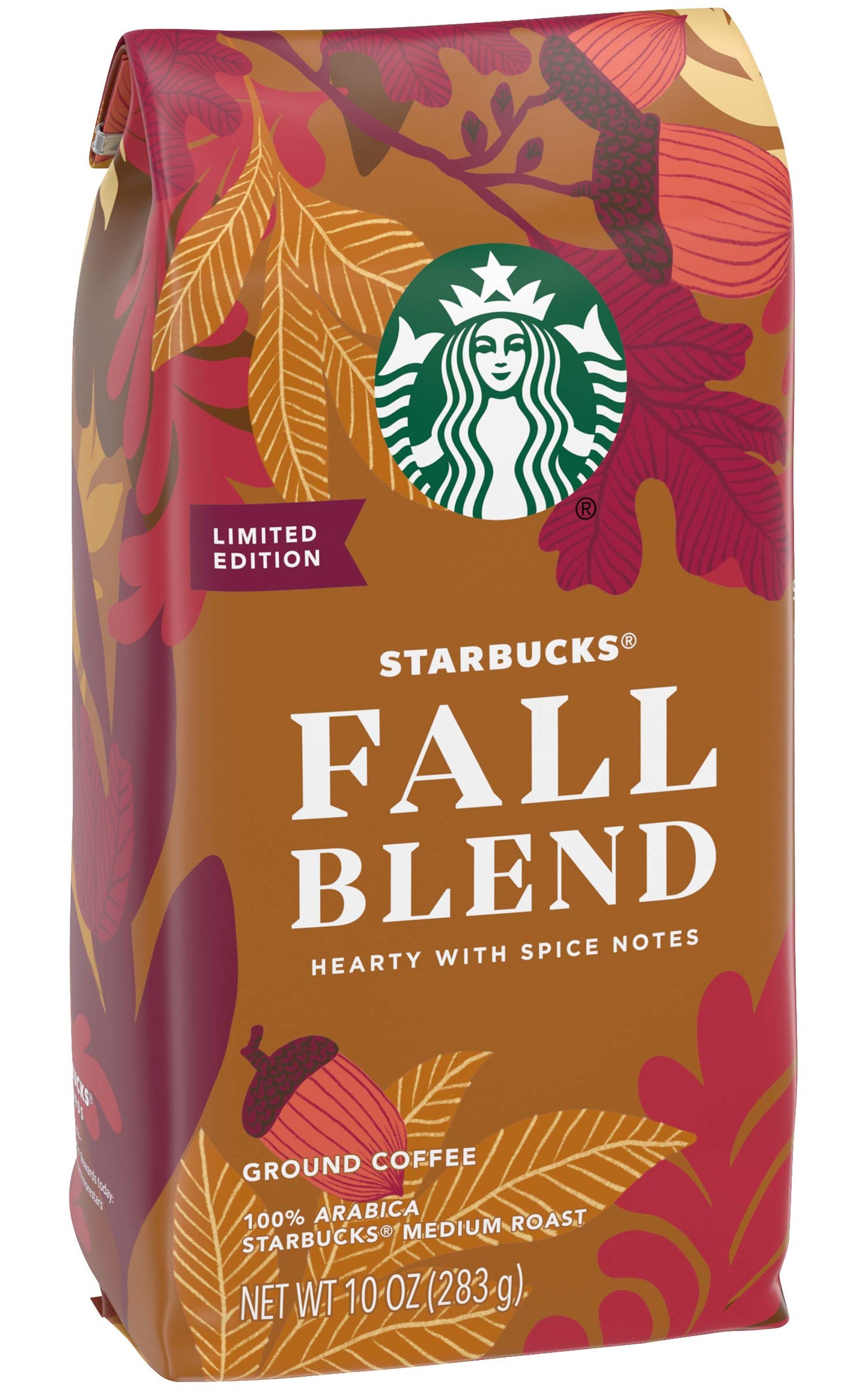 Starbucks Fall Blend Medium Roast Ground Coffee - 100% Arabica - 10 OZ (Pack of 4) - Brown and Red